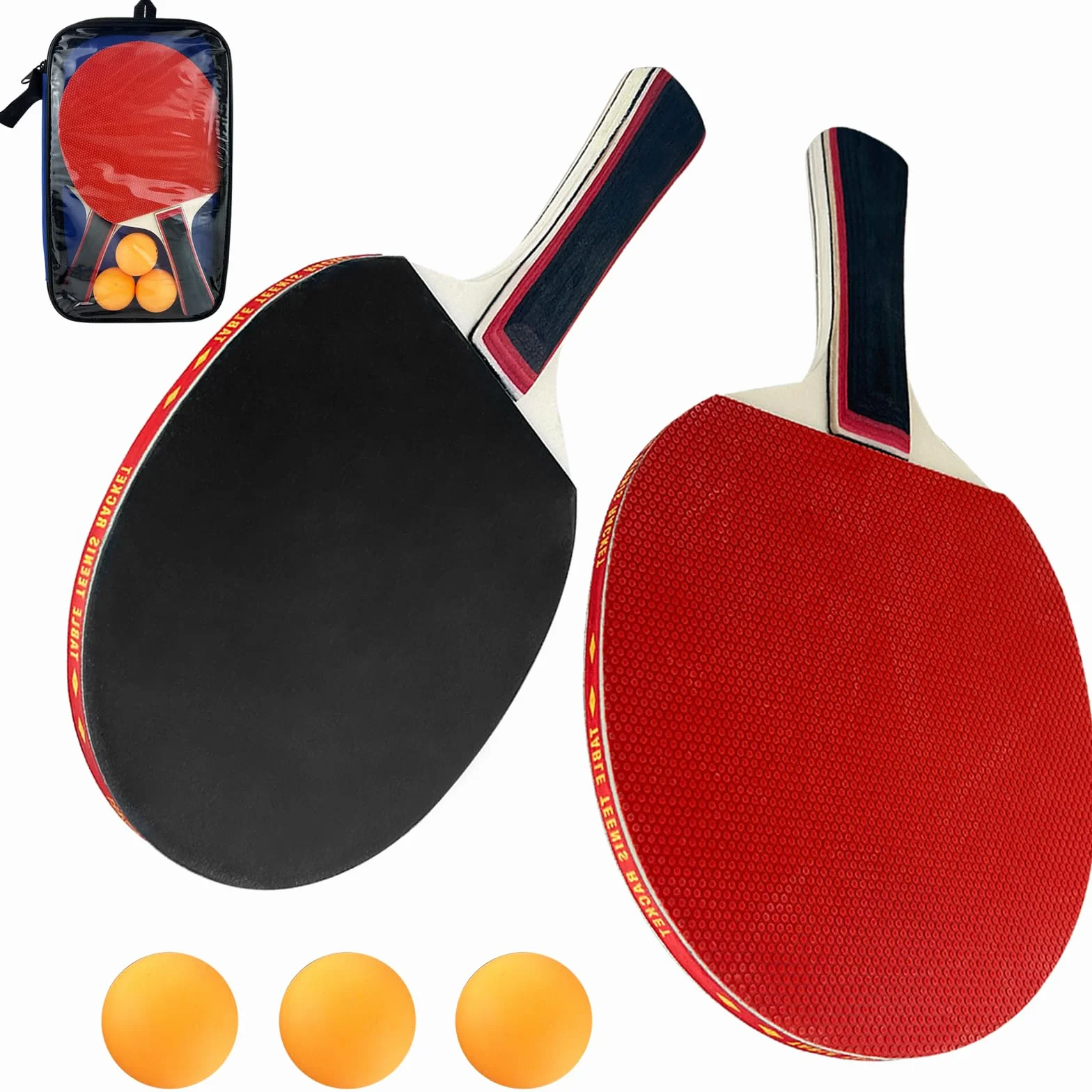 Ensemble de Raquettes de Ping-Pong Professionnel 2 Raquettes 3 Balles 1 Sac Tennis de Table