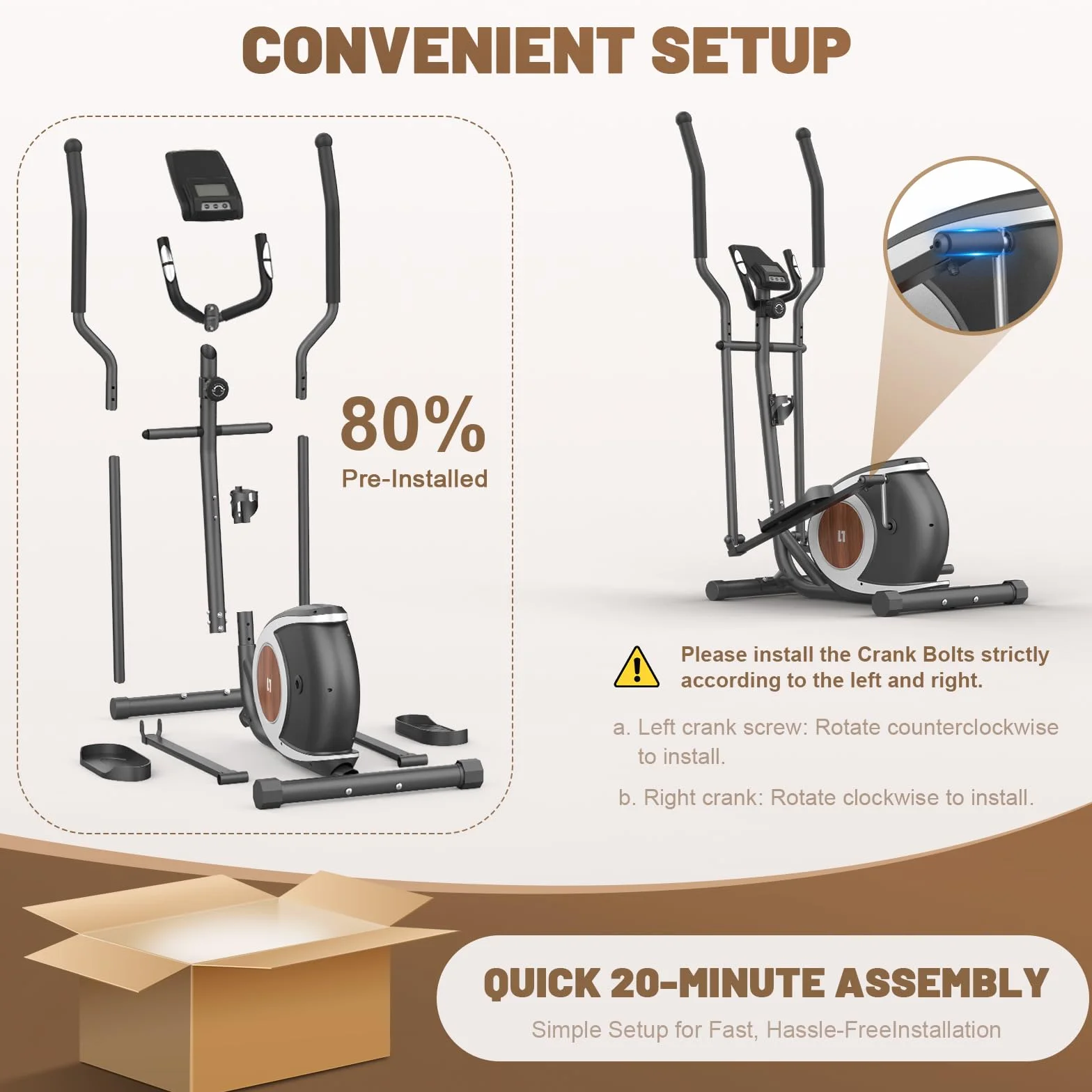 Vélo Elliptique Magnétique Ultra-Silencieux 16 Niveaux Résistance Écran LCD Pédale Antidérapante Capacité 265 LBS