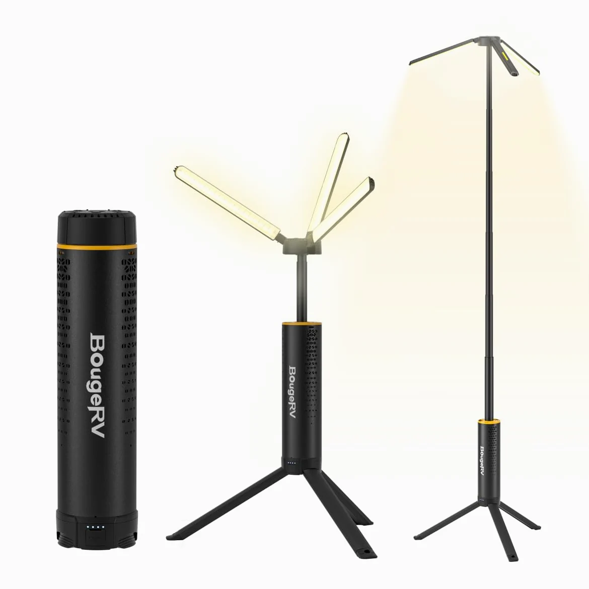 BougeRV Lampe de camping télescopique, 15600 mAh, rechargeable, lampe de camping portable, 1000 x 3 lumens, lampe de camping pour tente, urgence, extérieur, noir