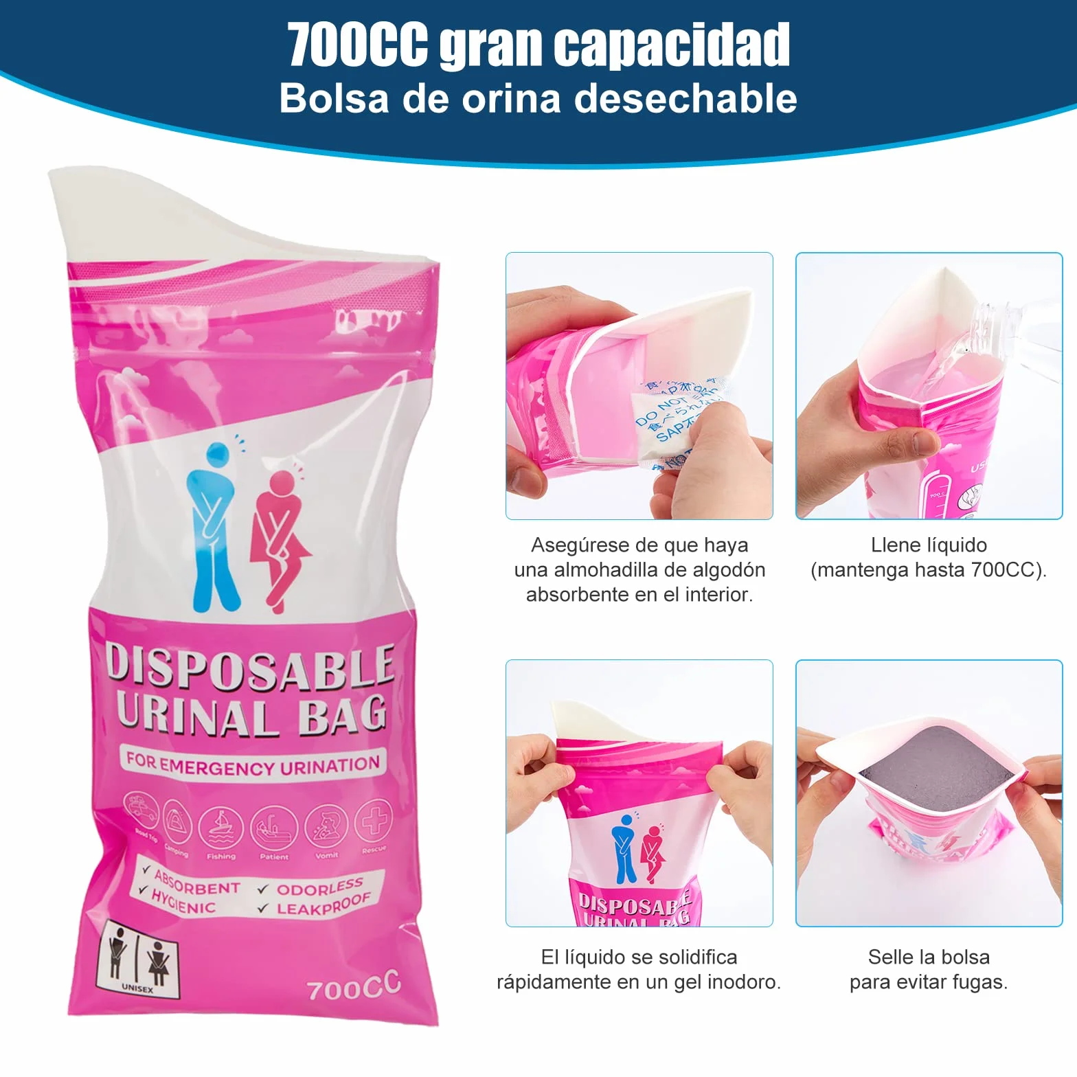 WADEO Toilettes de Camping Portables Pliables pour Adultes avec Urinateur Noir