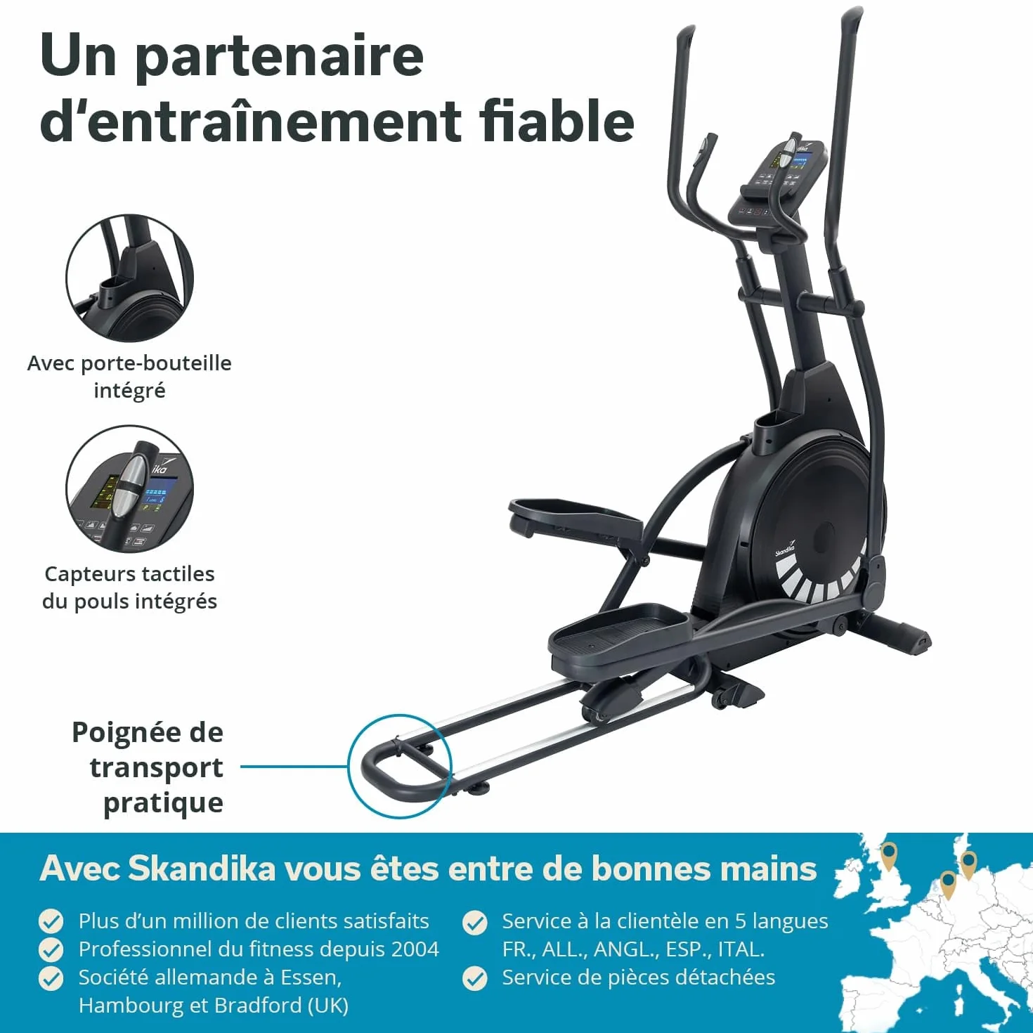 Skandika Vélo elliptique Carbon P23, Frein magnétique, connecté, Max 135KG