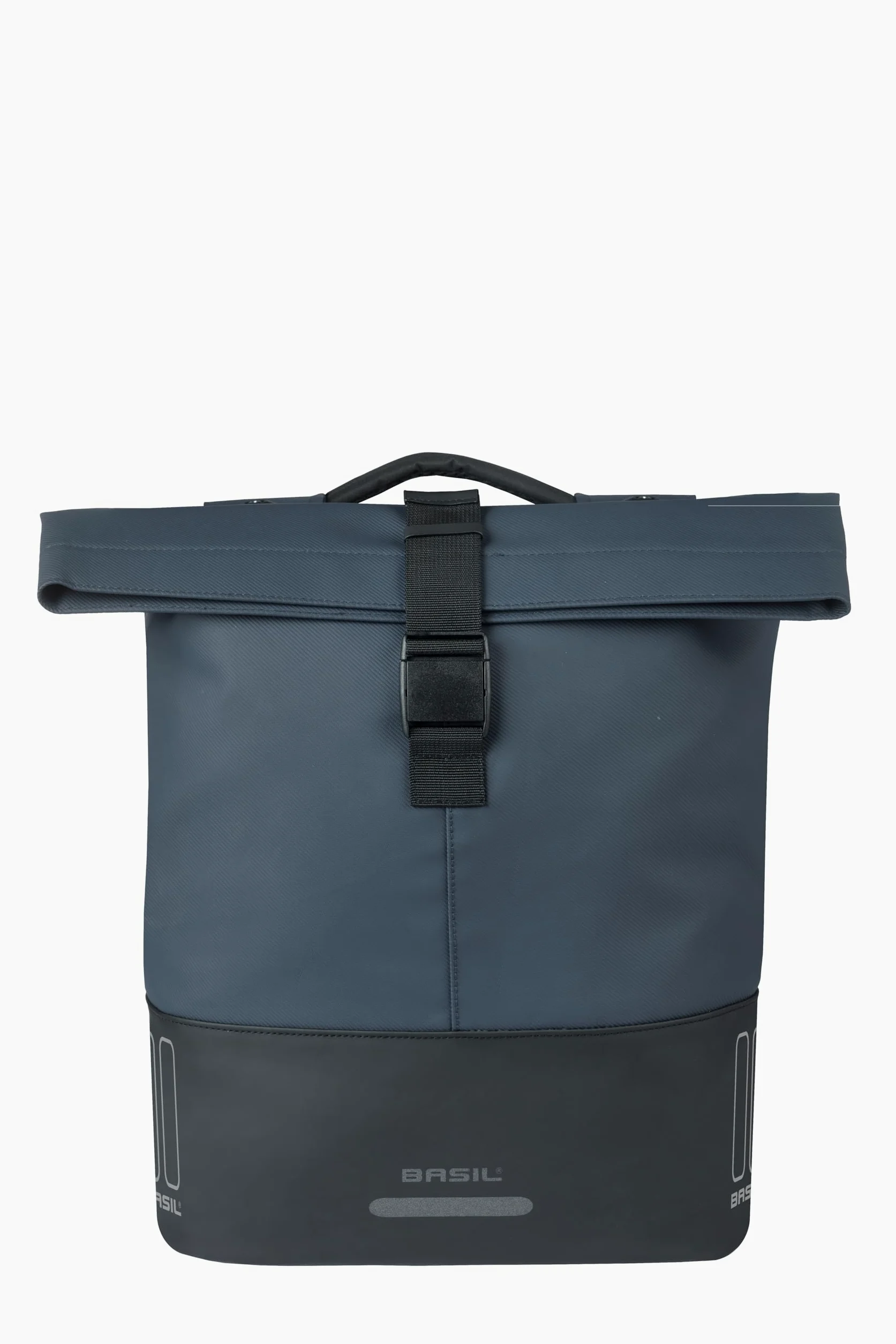 Basil Cove Sacoche pour porte-bagages double avec plaque adaptateur MIK 28-32 L imperméable, réfléchissant et recyclable, 29 x 14,5 x 36 cm, bleu/noir