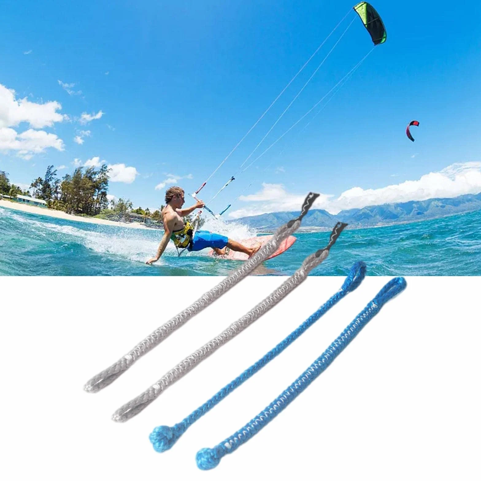 Lot de 4 Nattes de Kitesurf, Pigtails de Rechange 1000 Kg, Bleu Gris