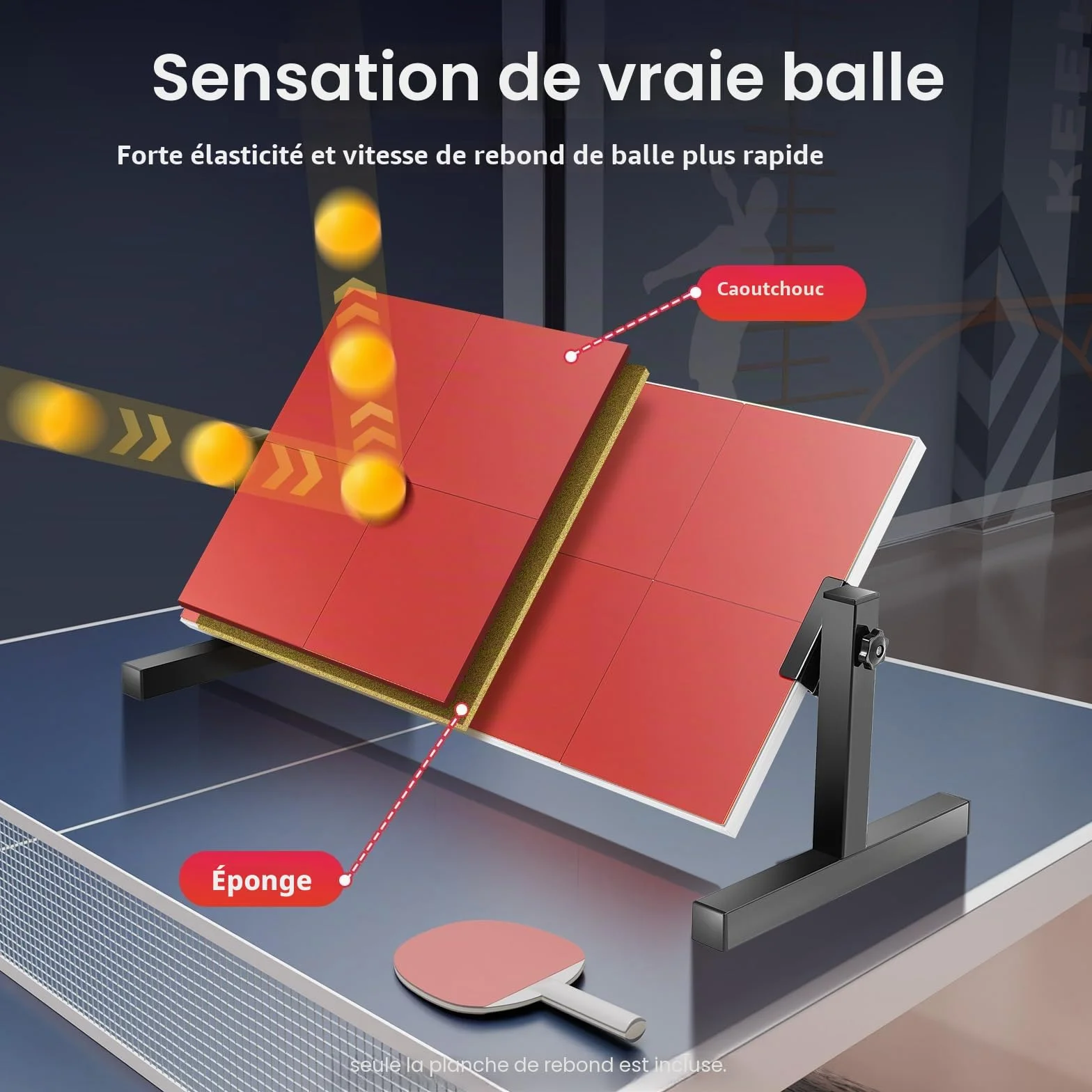Ping Pong Rebounder Planche de tennis de table rebond avec 8 caoutchoucs rouges, équipement d'auto-entraînement pour la maison, la gym, l'intérieur et l'extérieur