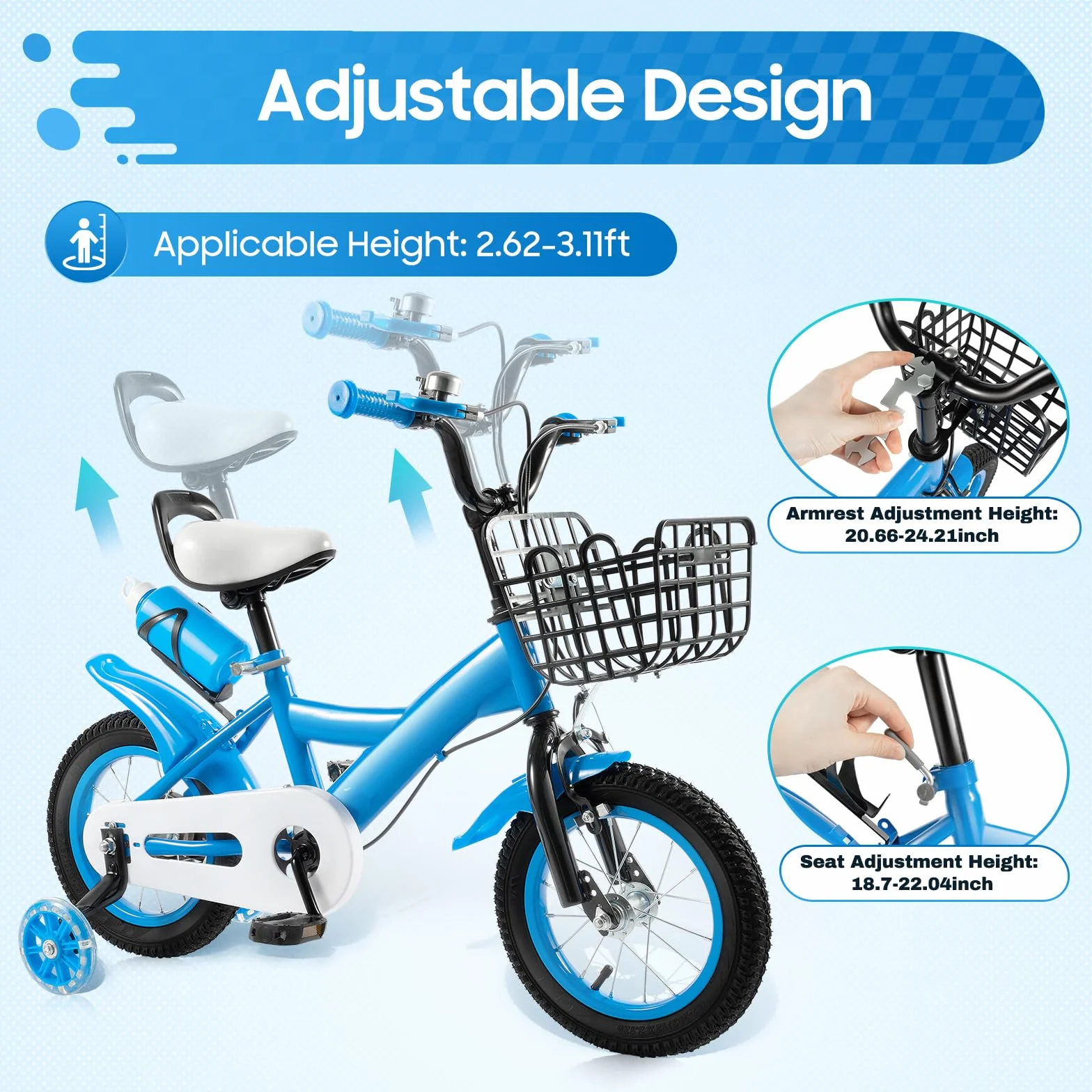 Vélo enfant 12 pouces double freins 2 roues entraînement panier rangement 2-4 ans