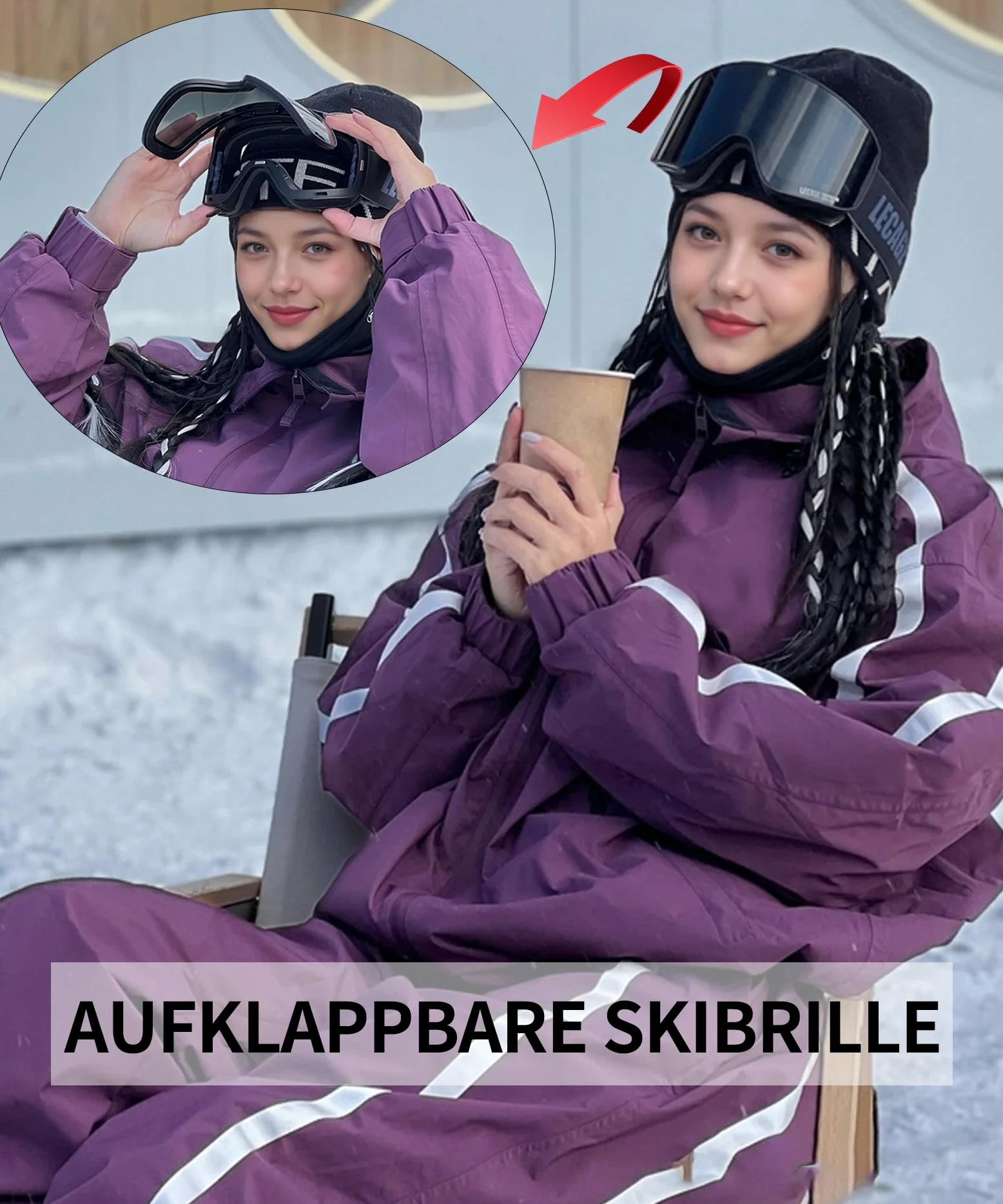 Lunettes de Ski Pliables en Haut - Masque de Ski Vision Large Sans Cadre, Anti-Buée Double Couche, UV400 Compatible avec le casque, Masque de Snowboard Homme Femme, Parfait pour Sports Hiver