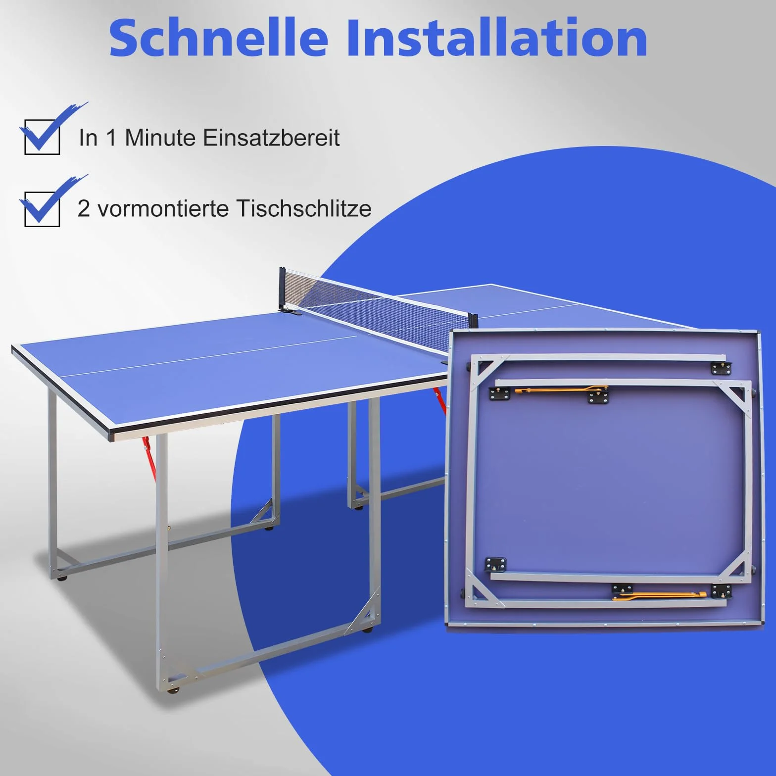 Table de ping-pong pliable, 182 cm x 91 cm, taille moyenne, set de table multifonction, avec filet, 2 raquettes de tennis de table et 3 balles