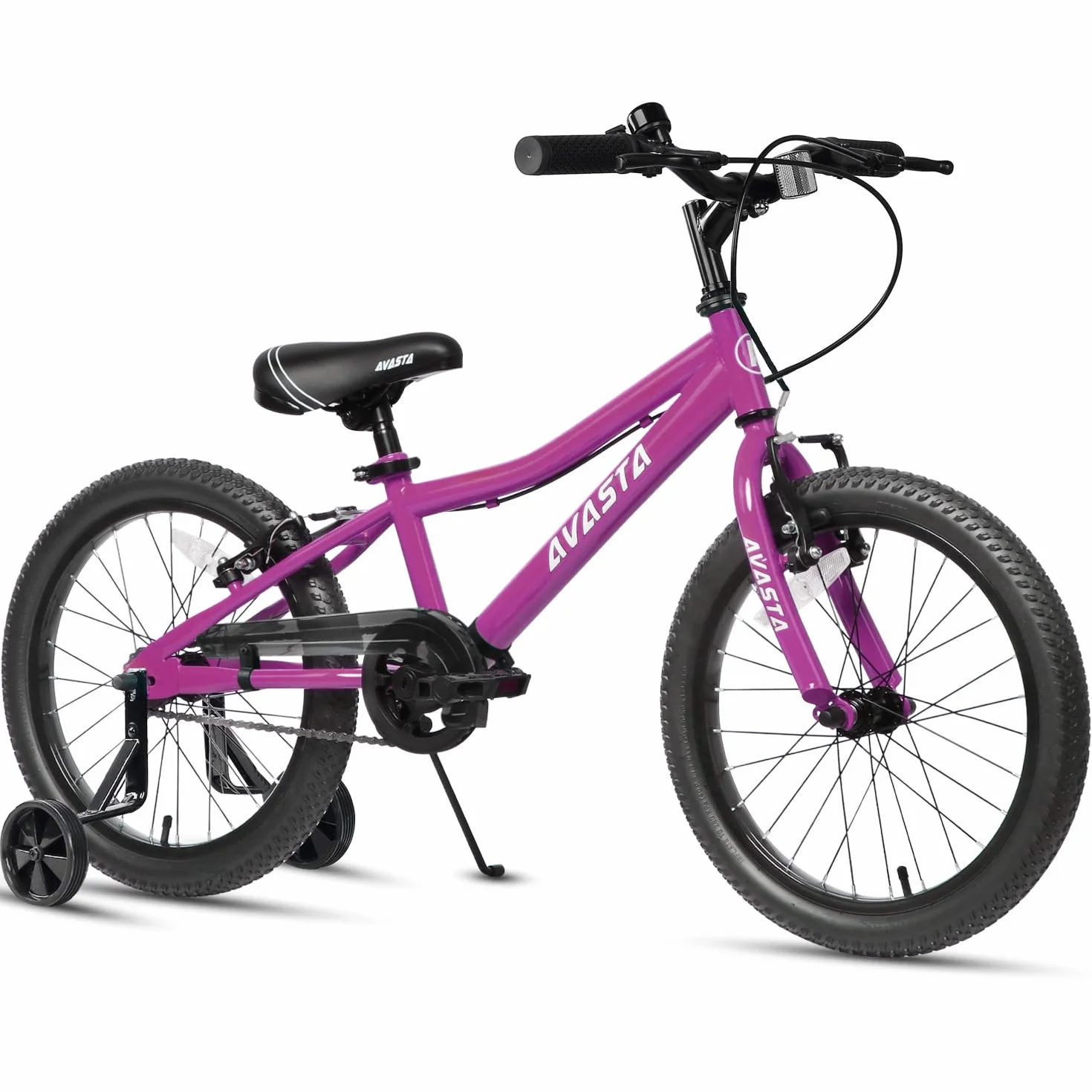 AVASTA Vélo Enfant 18 Pouces avec Freins à Main, Béquille, Siège Réglable, Rose