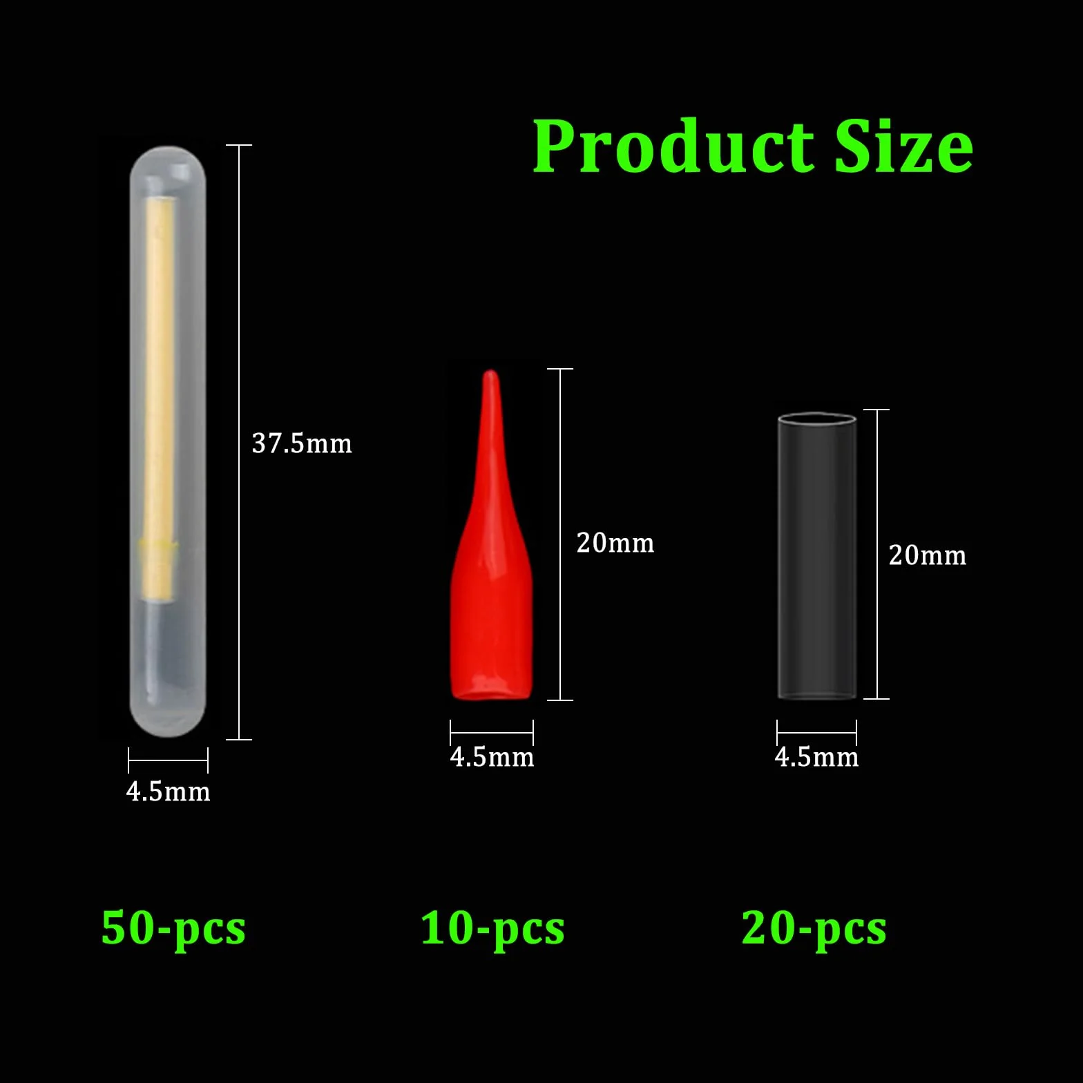 50 Pièces Lumière de Pêche de Nuit,4.5 x 37.5 mm Starlight Peche pour Pêche de Nuit,Vert Bâtons Lumineux pour Canne à Pêche,Glow Stick Pêche de Nuit