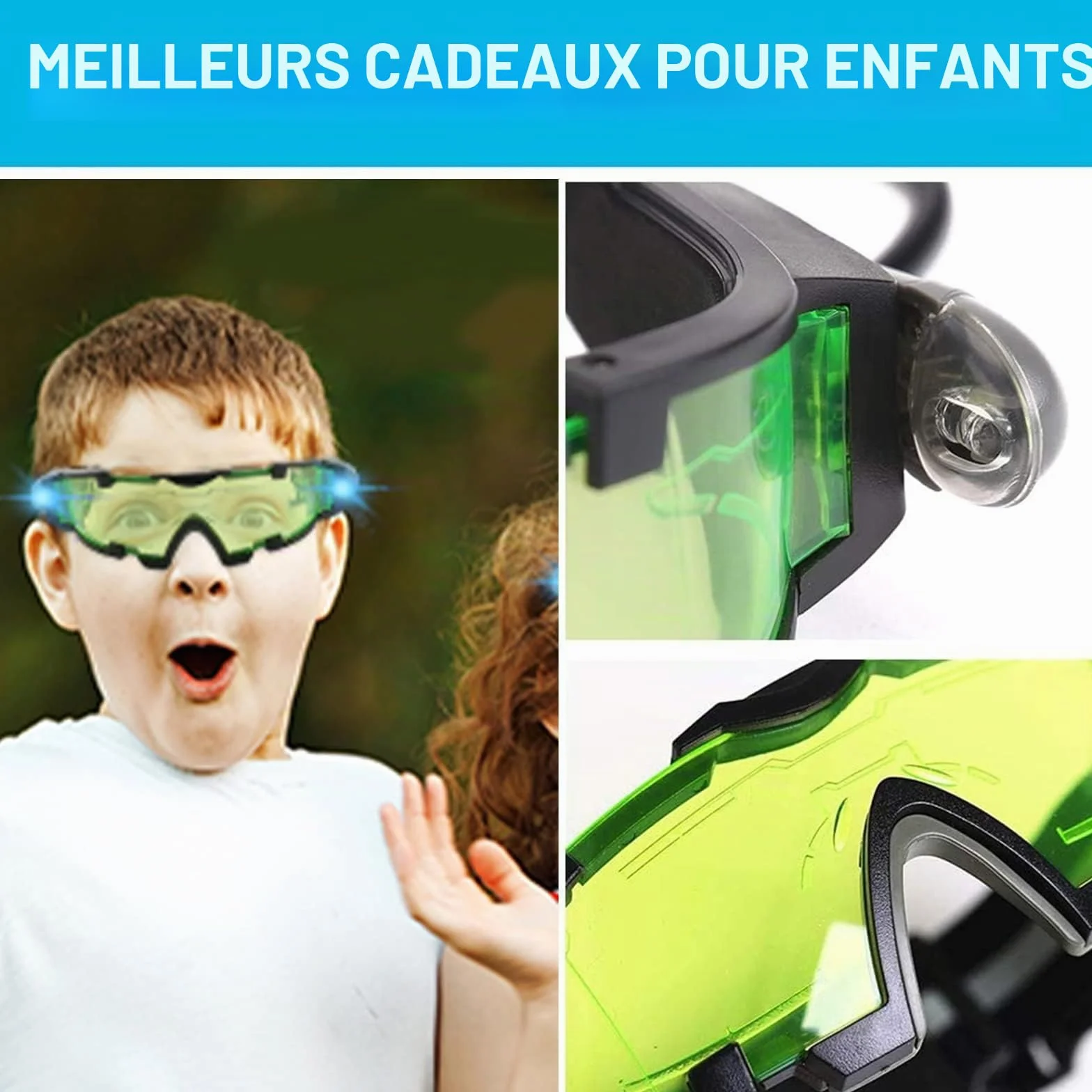 Lunettes de Vision Nocturne Wovatech pour Enfants avec Lentille Verte et Lumières Rabattables