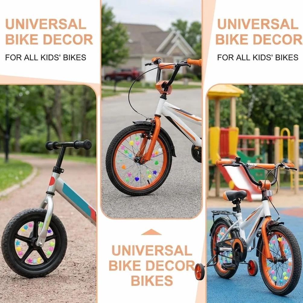 Accessoires Vélo Enfant 144 Pièces, Perles et Réflecteurs Colorés pour Rayons de Vélo