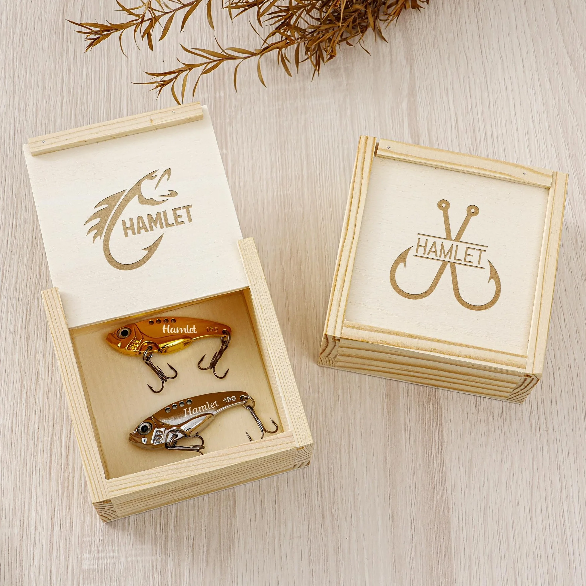 VIB Angelköder Coffret cadeau personnalisé en métal Graviert Angelzubehör Lasergravur Holzbox
