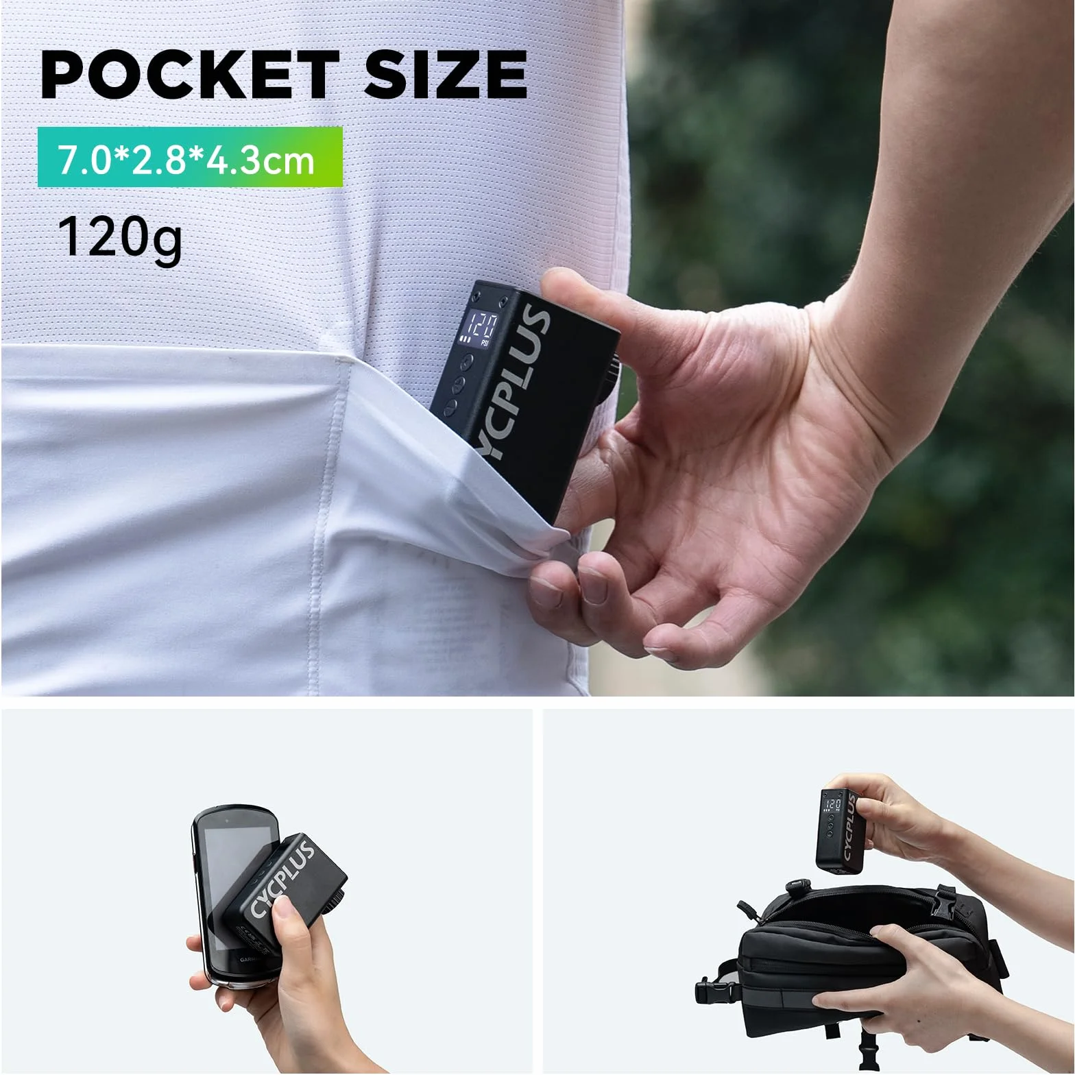 CYCPLUS Pompe à vélo AS2 Pro Max 120 PSI Rechargeable sans Fil avec Manomètre pour VTT Route E-Bike