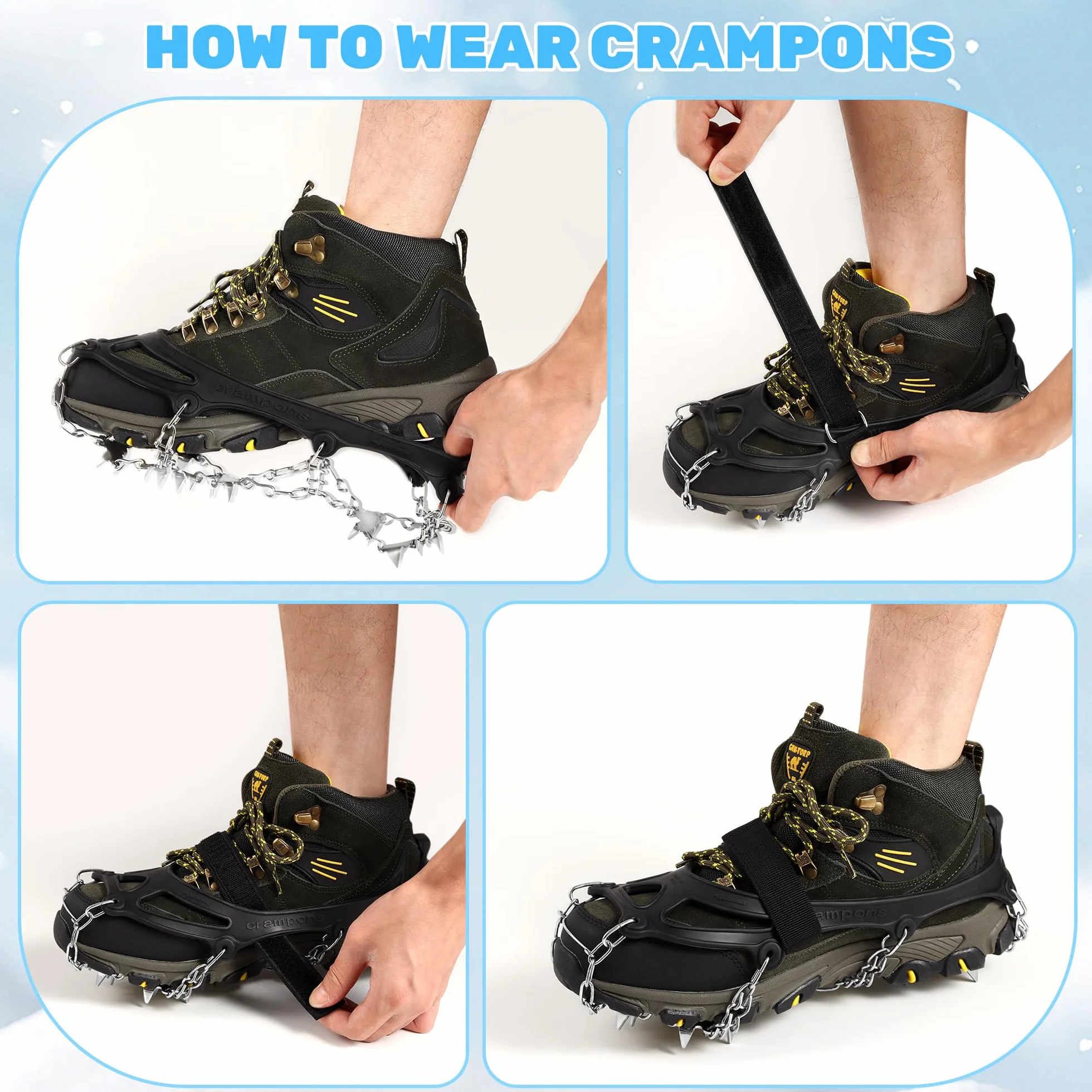 Crampons Antidérapent 24 Dents Acier Inoxydable pour Alpinisme Randonnée Escalade sur Neige Glace