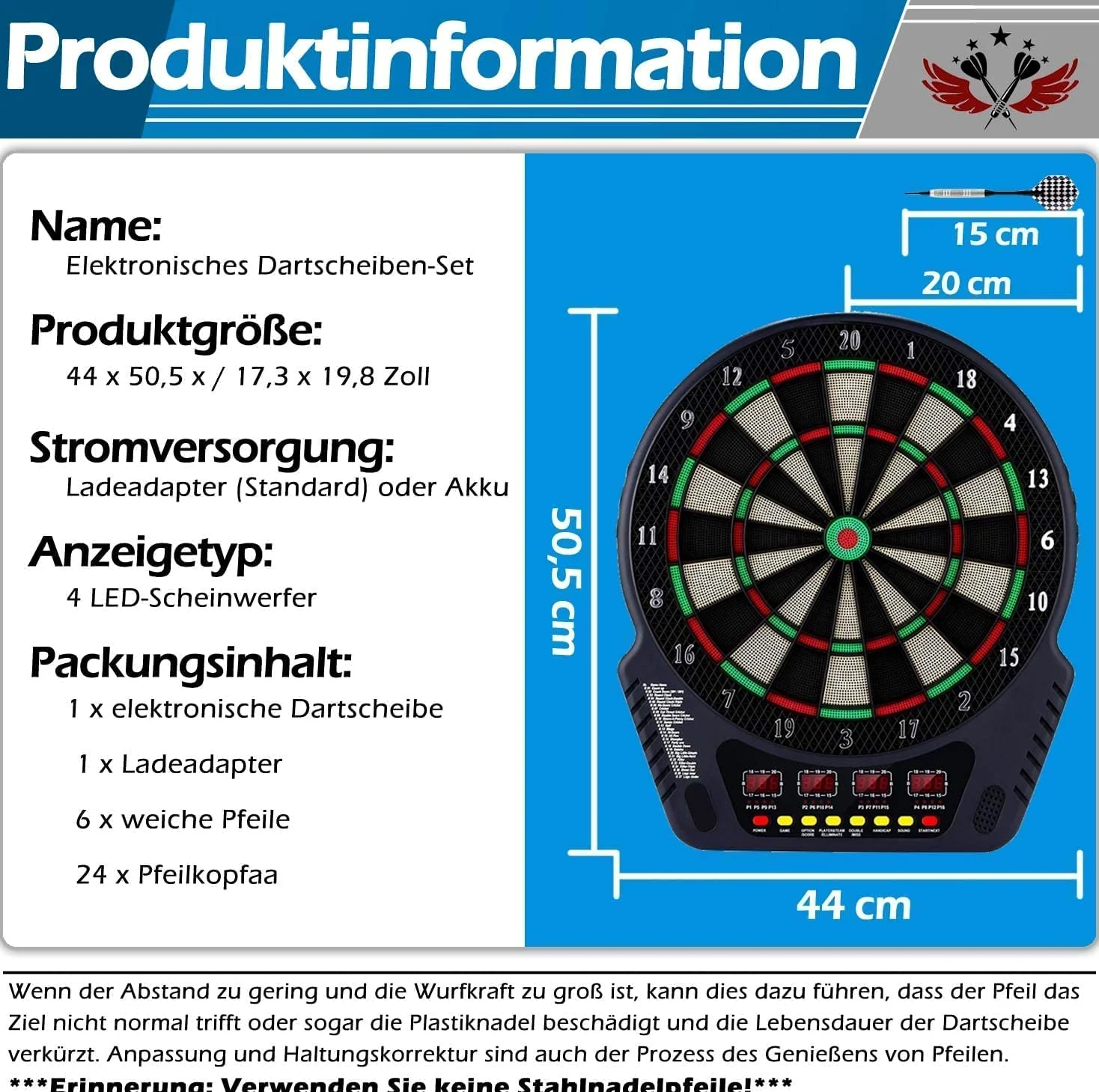 Jeu de fléchettes électronique, Plateau de fléchettes numérique pour jusqu'à 16 Joueurs, 27 Jeux avec 243 Options de Jeu pour fêtes et soirées Jeux DB2606