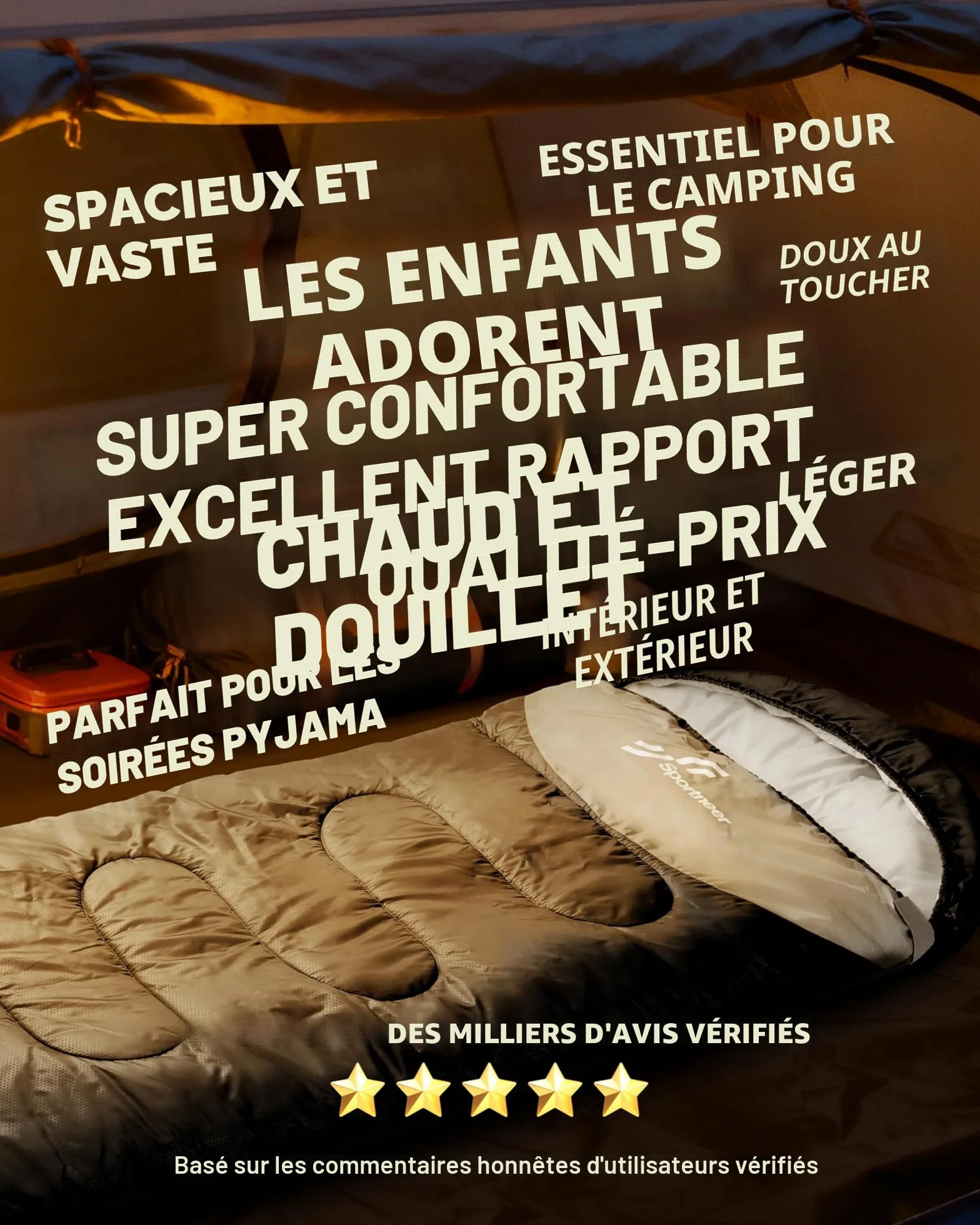 Sportneer Sac de Couchage d'extérieur Léger Portable pour Camping Randonnée Adultes Enfants