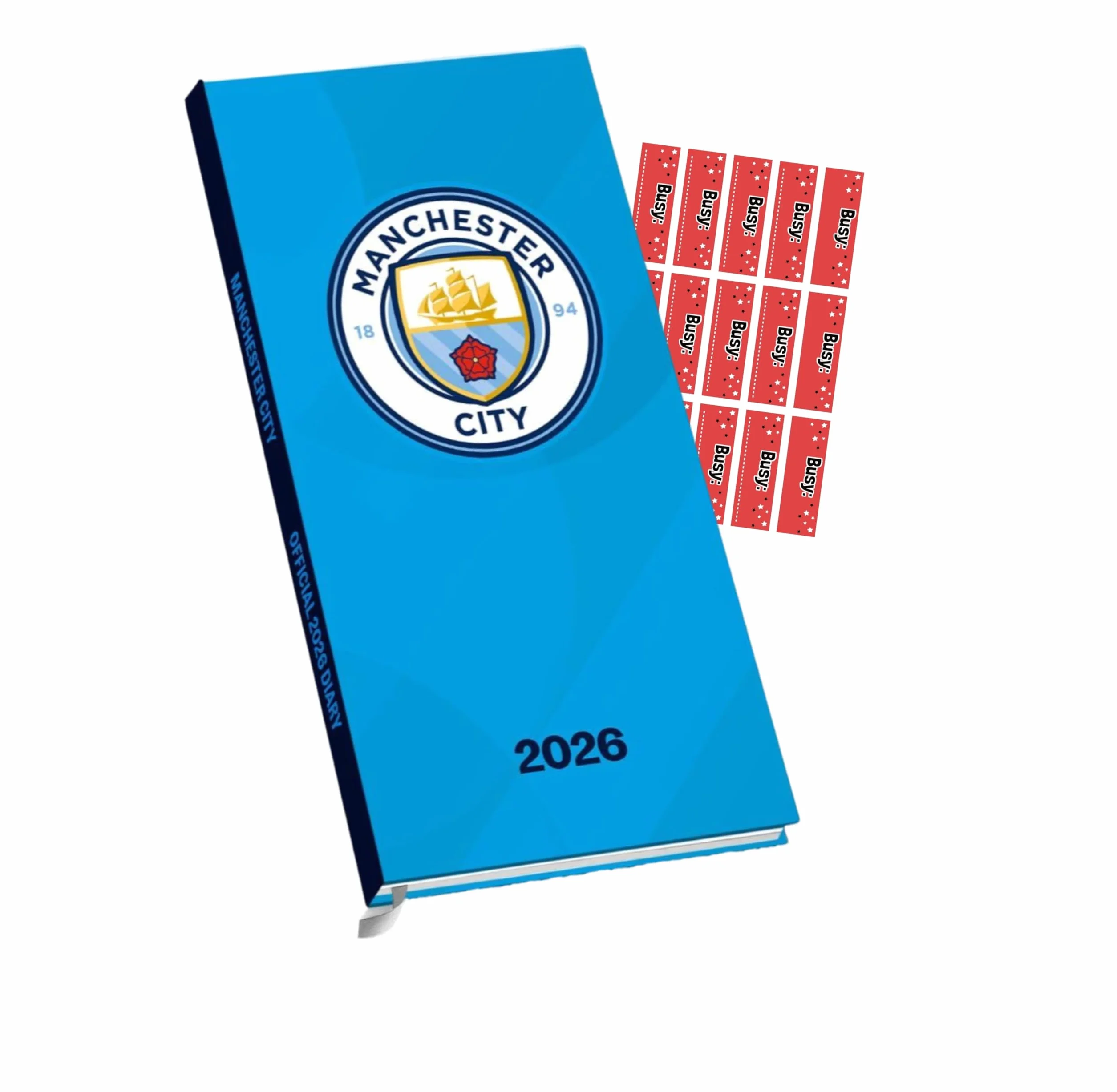 Agenda 2026 de poche fin Manchester City FC - Semainier avec autocollants d'organisation inclus
