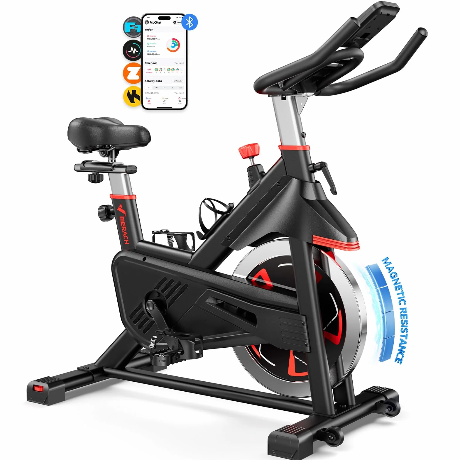 MERACH Vélo d'Appartement Résistance Magnétique Fitness Intérieur Silencieux Écran LCD Support Tablette