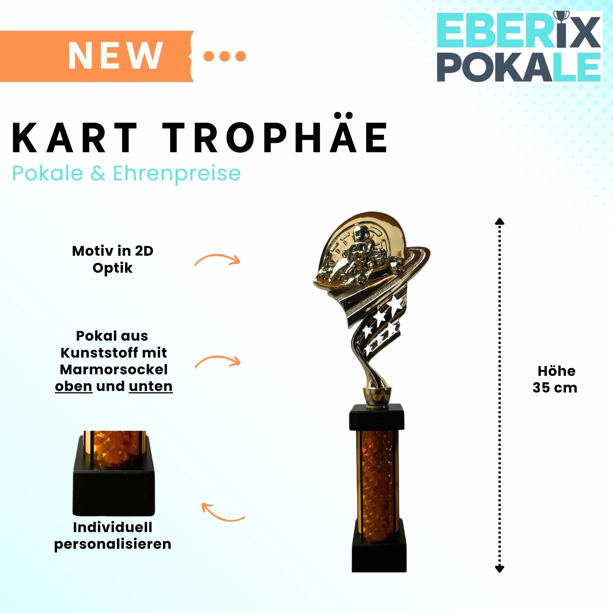 eberix Trophée de kart automobile avec gravure au choix – Trophée de kart Racing – Coupe de vainqueur pour les courses et les compétitions de sport automobile – Personnalisable