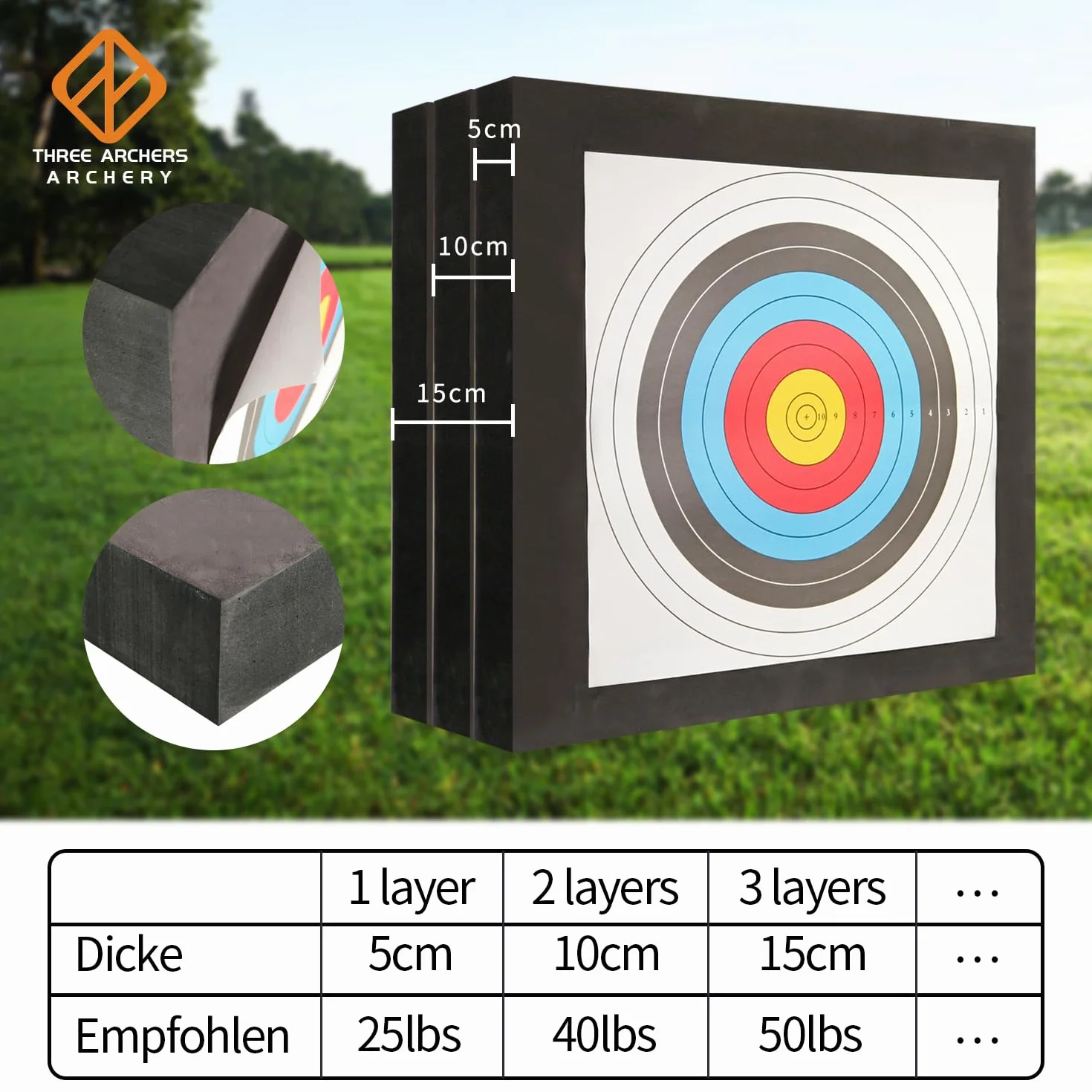 THREE ARCHERS Cible de tir à l'arc 50x50cm Mousse légère durable avec supports