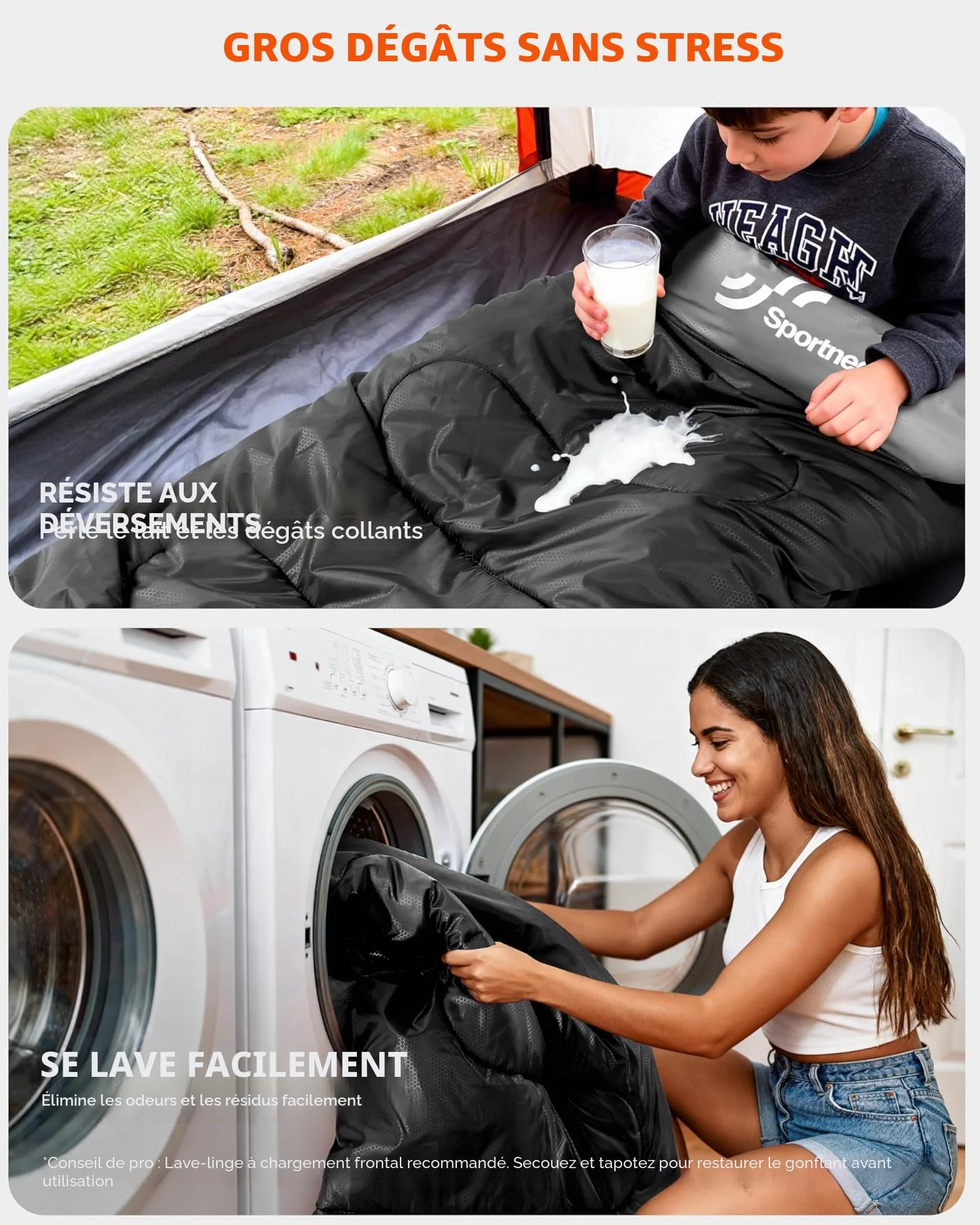 Sportneer Sac de Couchage d'extérieur Léger Portable pour Camping Randonnée Adultes Enfants