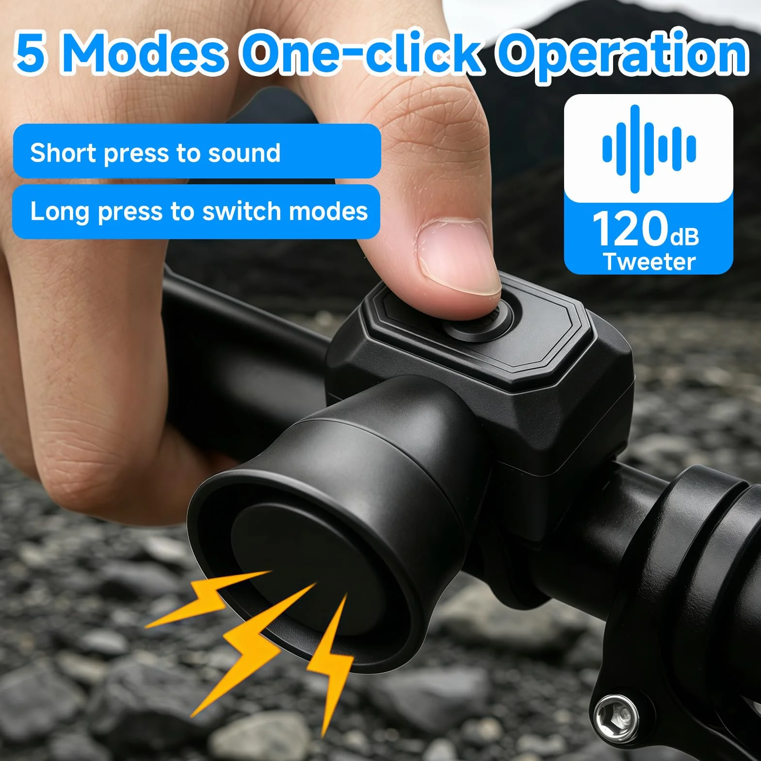 Sonnette Velo Electronique 120dB IPX4 Rechargeable USB 5 Modes Alarme Velo Noir