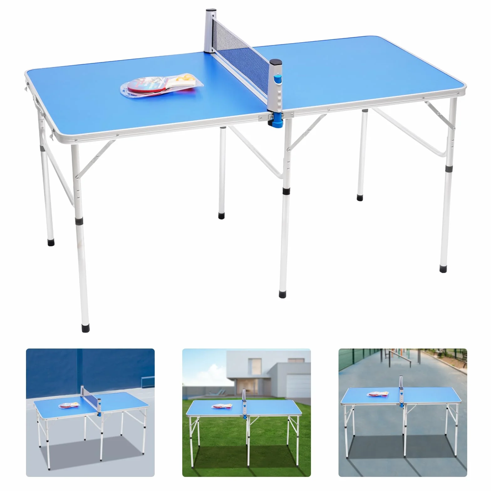 Table de ping-pong pliable 152 x 76 x 76 cm avec filet, raquettes et balles, intérieur et extérieur
