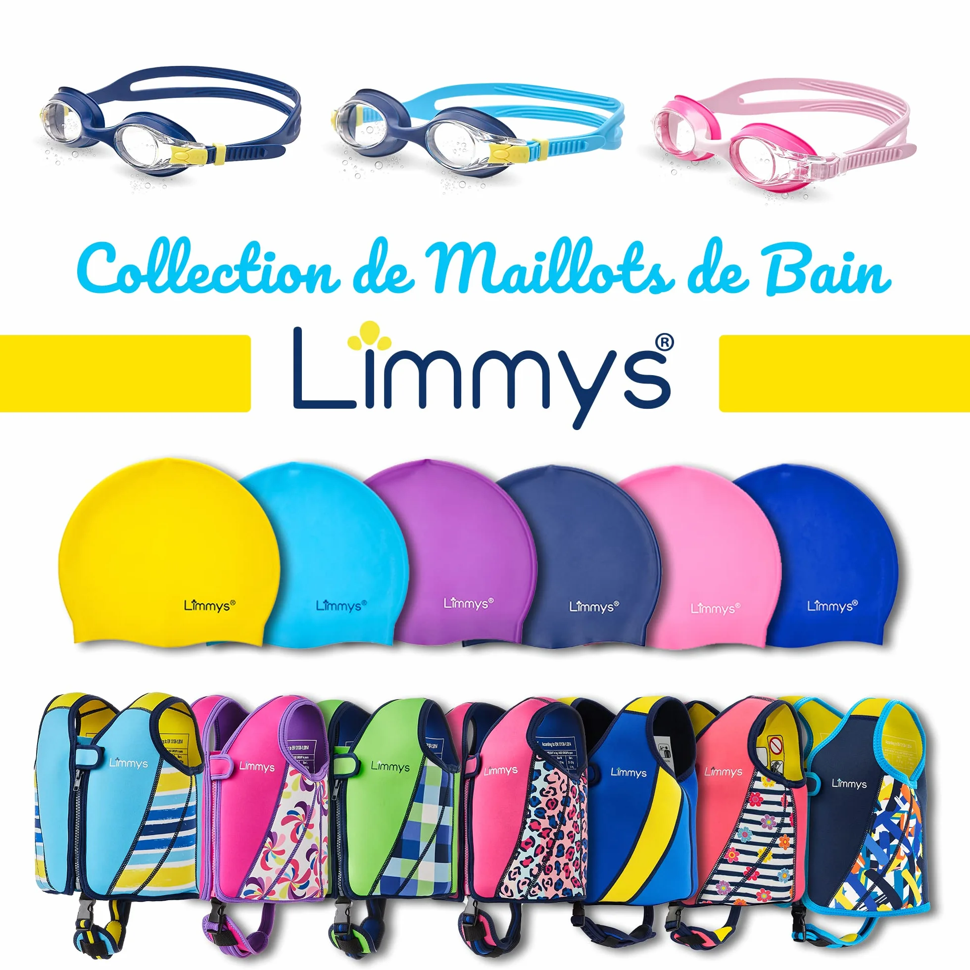 Limmys Lunettes de Natation Enfant 3-12 Ans Anti-Buée UV400 Protection Étanches