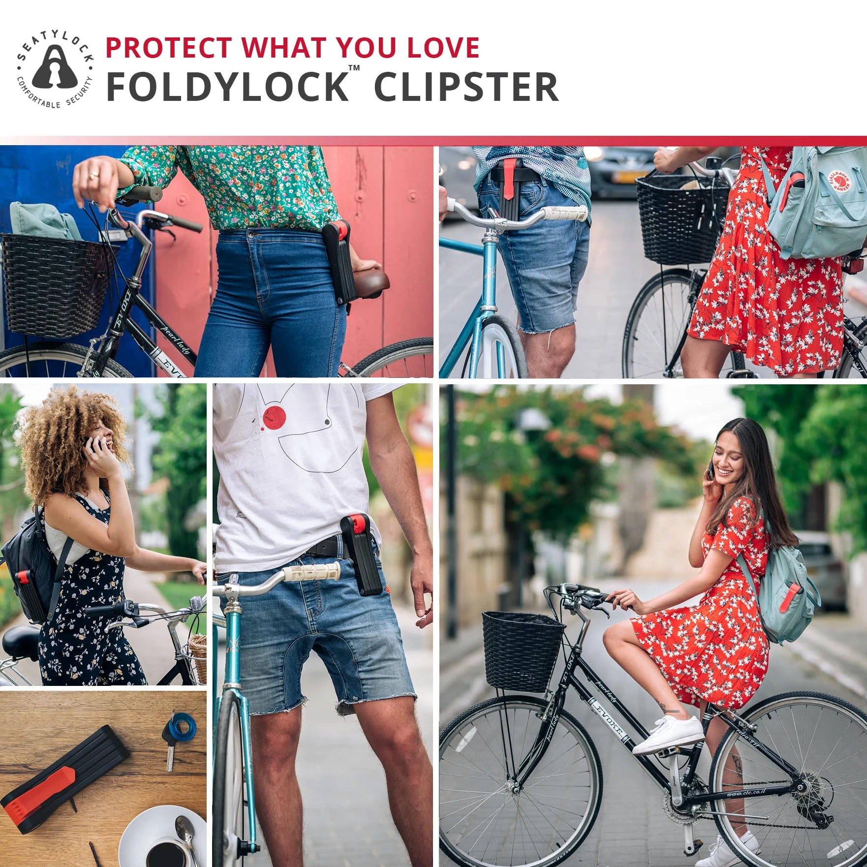 FoldyLock Clipster Antivol pliable pour vélo Sécurité 14/18 Argent | Antivol de vélo léger, portable, compact, ultra élégant, accessoire de protection intelligent, 75 cm