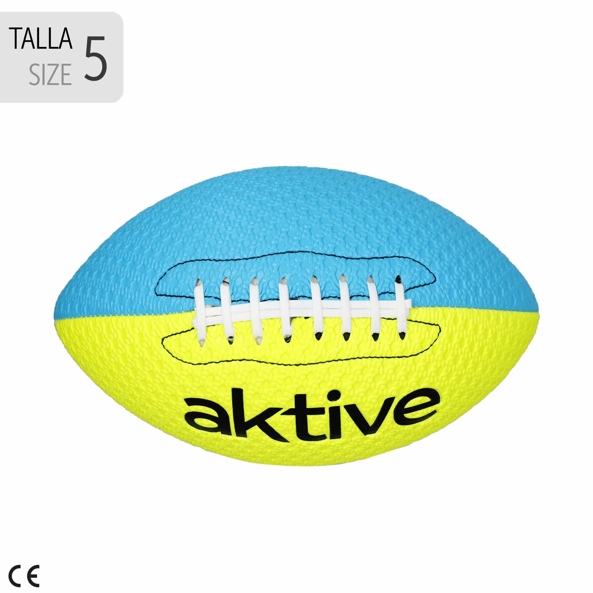 AKTIVE Ballon de Rugby PVC Taille 5 22 cm Jaune Fluo Bleu Entraînement Plein air