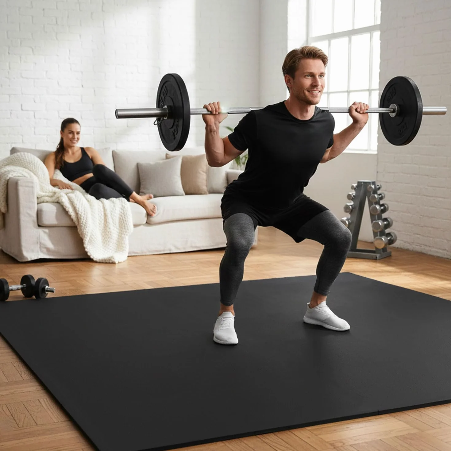 EYEPOWER Tapis de Protection Sol Fitness 30x30 cm Noir 9 Pièces Home Gym