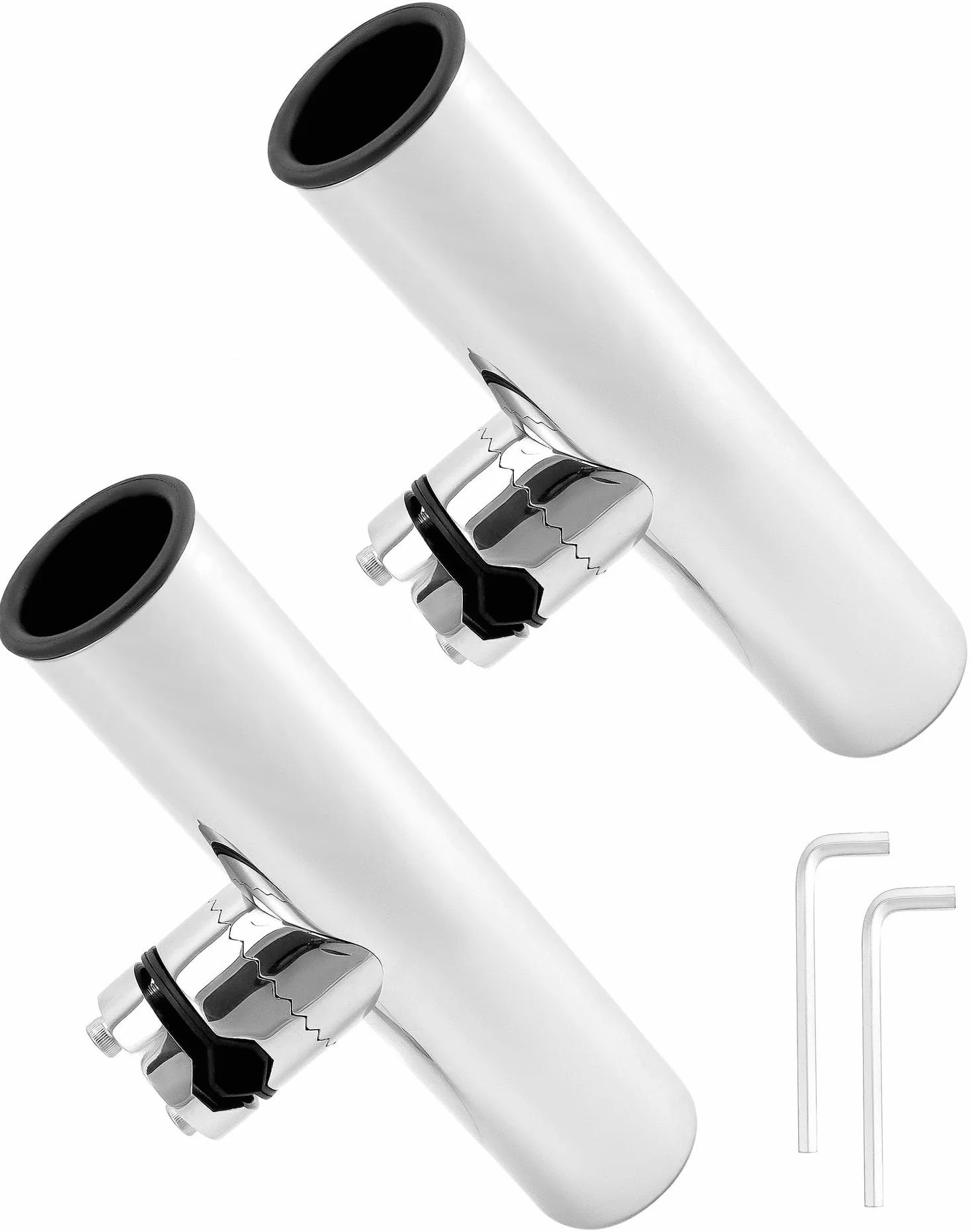 QWORK 2 Pièces Porte de Canne à Pêche Rotatifs 360° Acier Inoxydable 304 Serrage Rails 19~25 mm