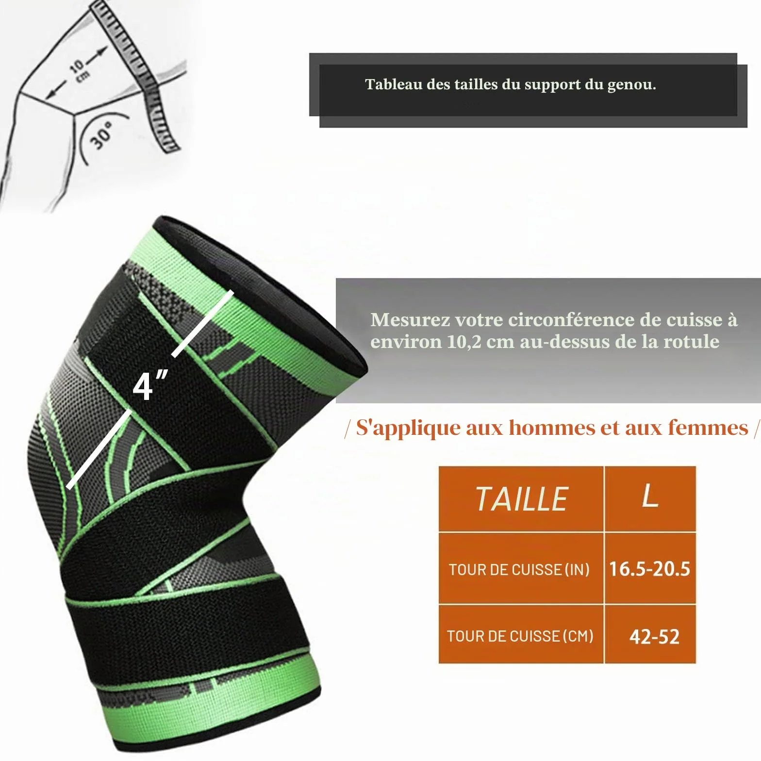 Genouillère Sport Rotulienne et Ligamentaire Compression pour Déchirure Ménisque Arthrose Genou L