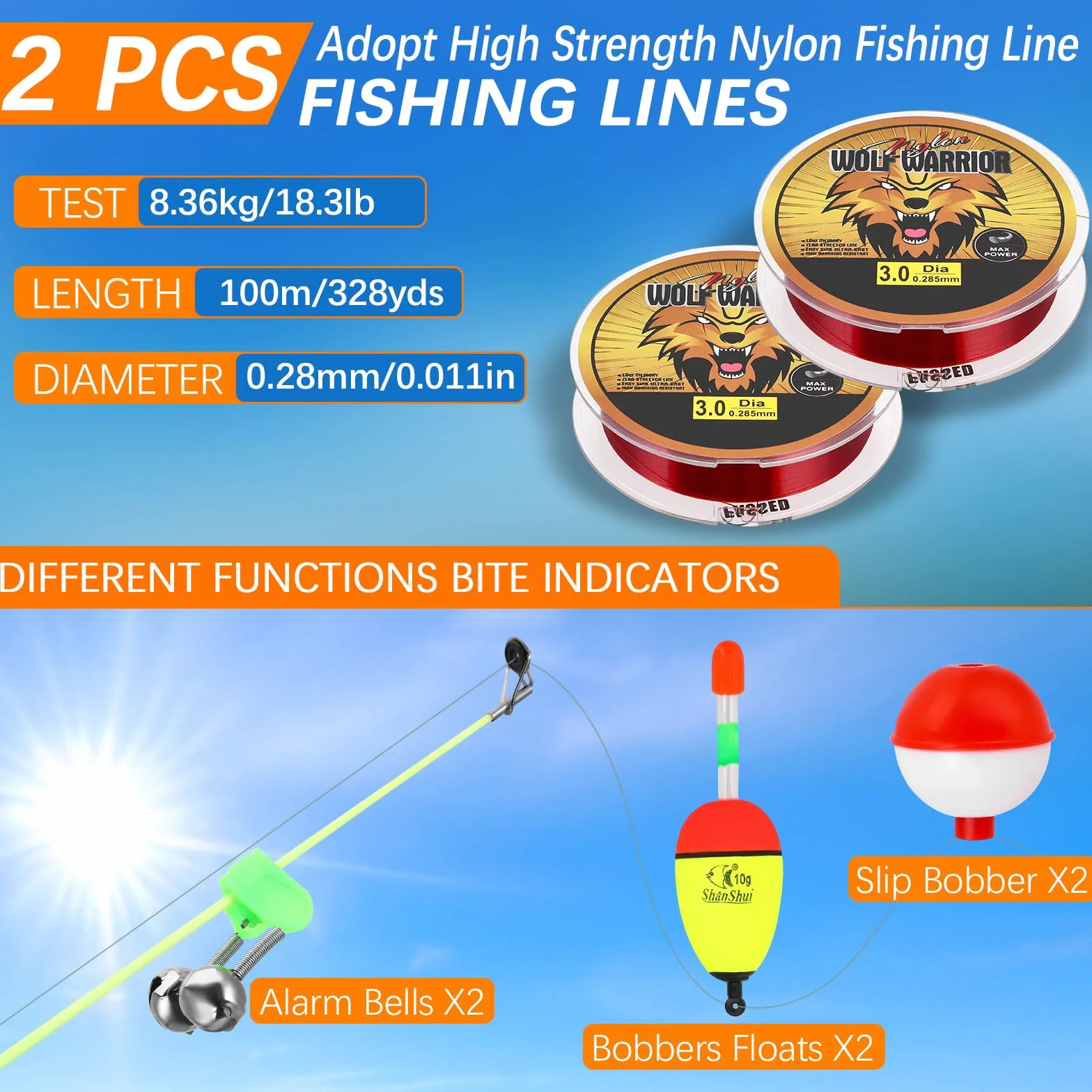 Lot de 2 cannes à pêche télescopiques 1,8 m/2,1 m avec 102 accessoires kit de pêche complet pour débutants