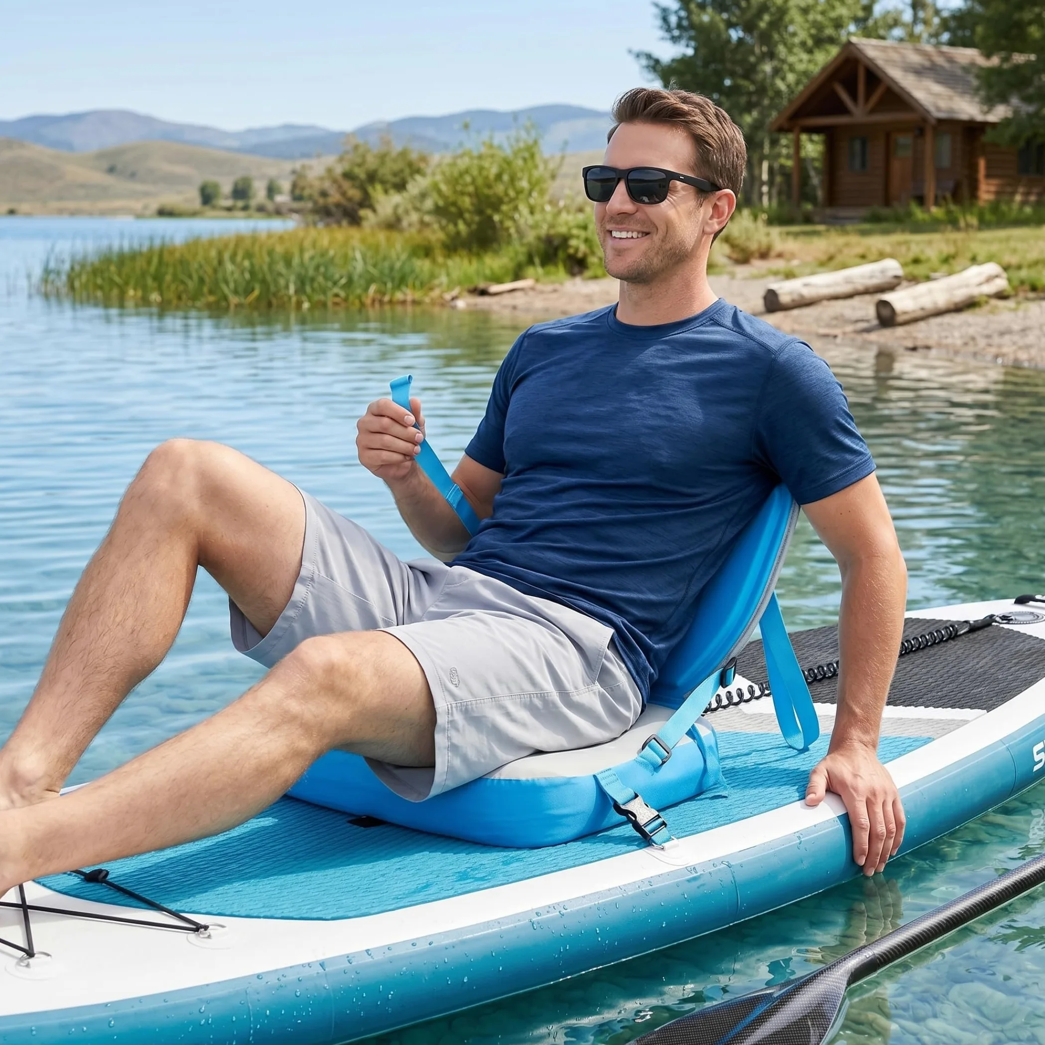 Siège de Paddleboard Gonflable, sièges de Kayak réglables avec Poche Rangement – ​​Bleu et Blanc – Planche Paddle pour Planches gonflables