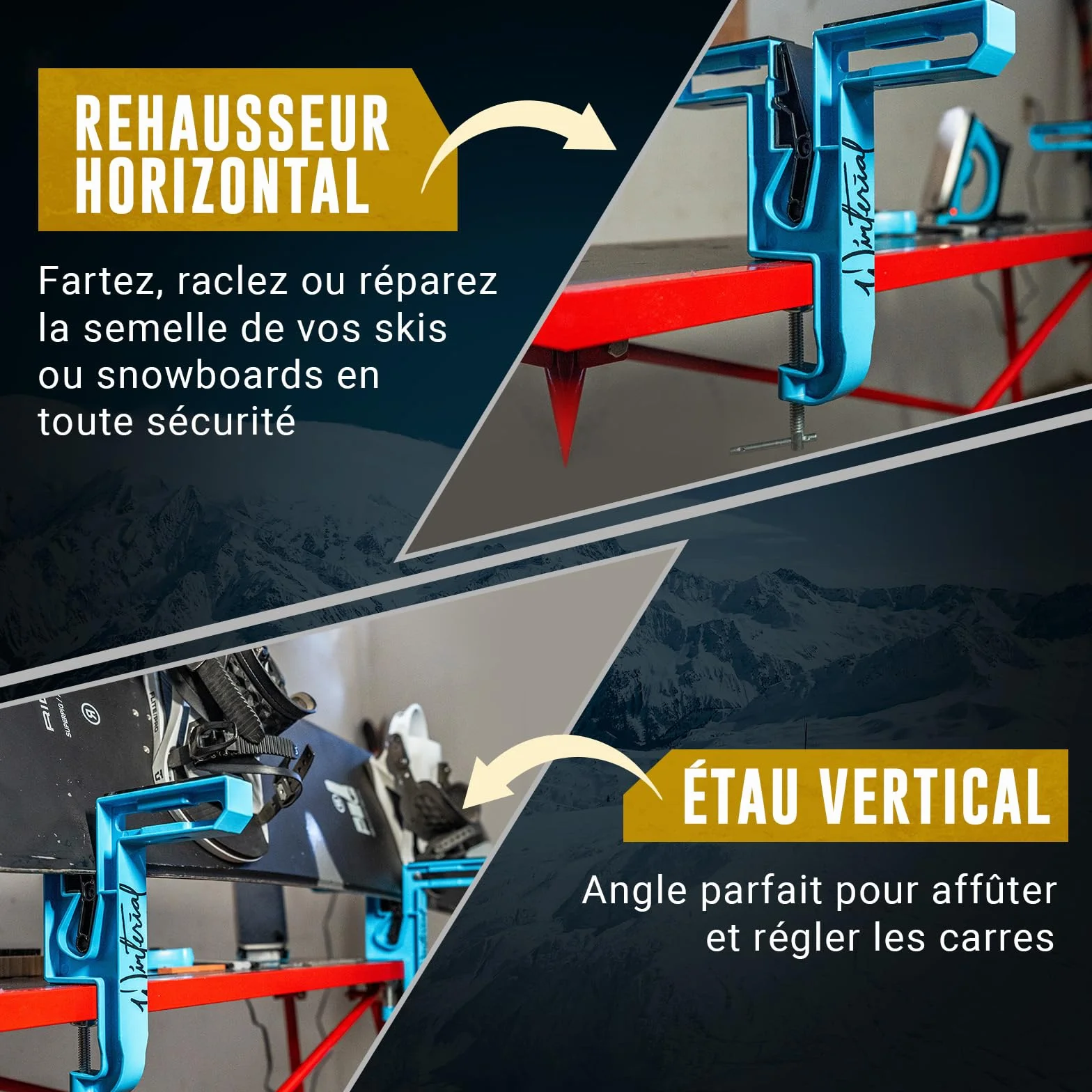 Winterial Étau à Skis et Snowboard Set de 2 Réglable Positions Horizontales Verticales