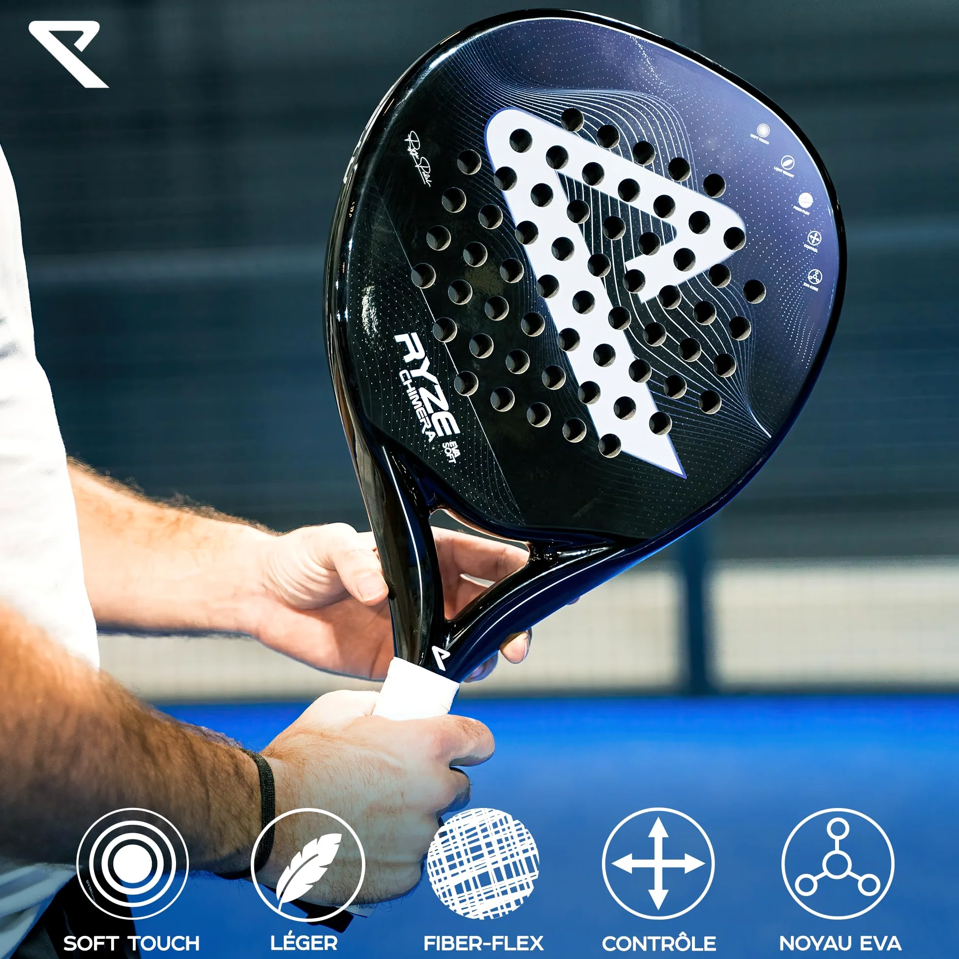 RYZE Chimera Raquette de Padel - Carbone & Fibre de Verre - Contrôle + Précision Maximum - Padel Raquette avec EVA-15 Flex - Structure Légère 360g - Paddle Raquette pour Homme et Femme - Étui Inclus