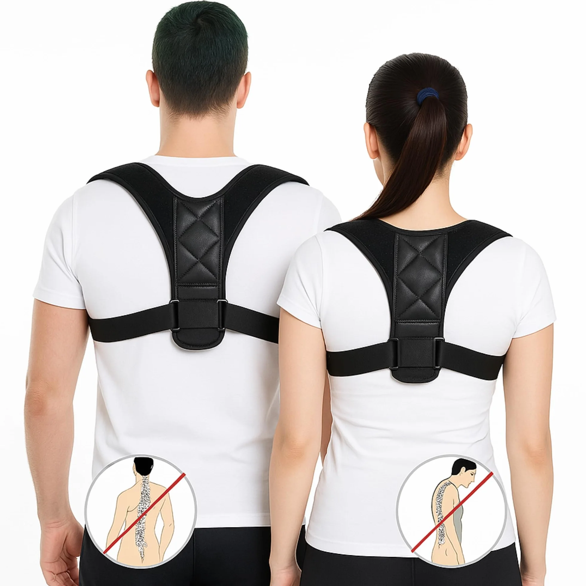 ALIGNO Correcteur de Posture Universel Homme Femme | Redresseur de Dos Réglable | Ceinture Lombaire Soutien Dorsal | Gilet de Dos avec Bretelles pour Alignement et Confort pour Améliorer la Posture