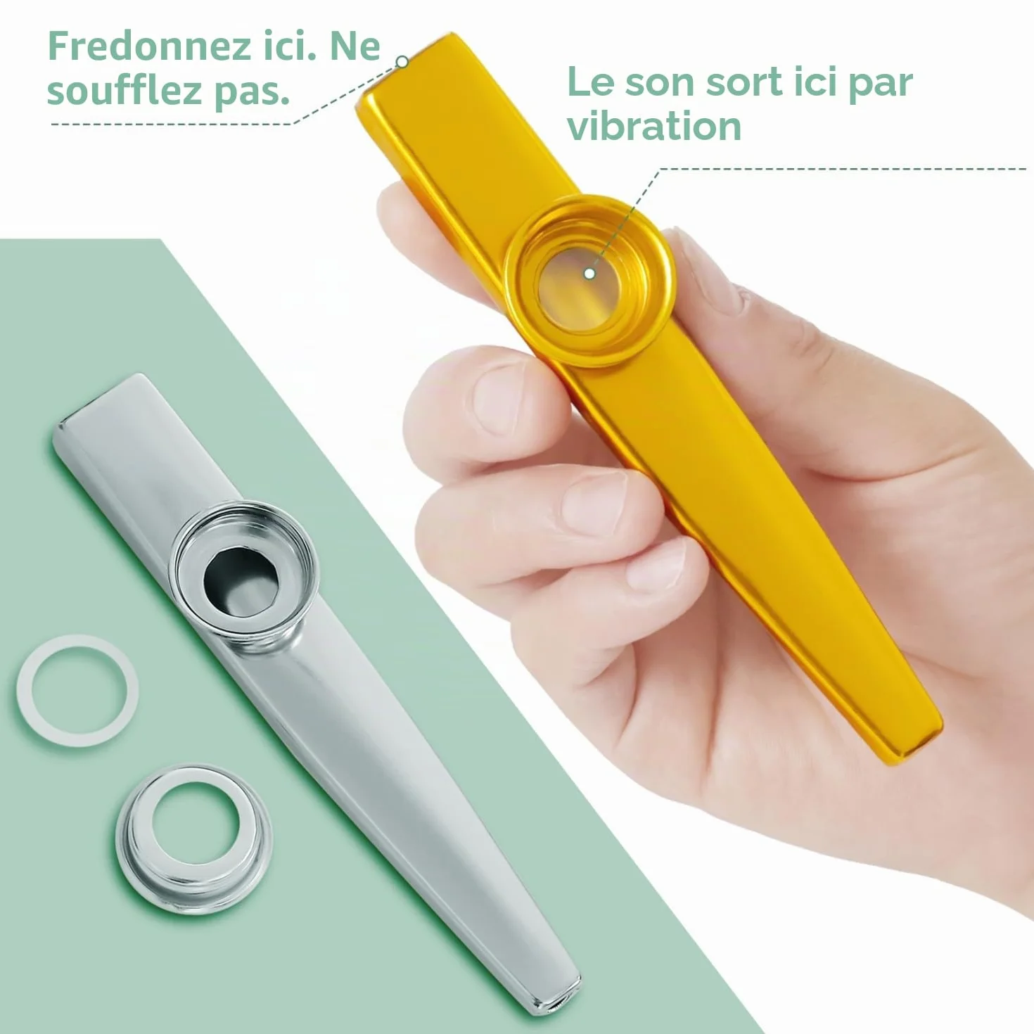 Fansjoy Lot de 6 Kazoo Metal, Instrument en Alliage d'Aluminium avec 12 Membranes de Flûte