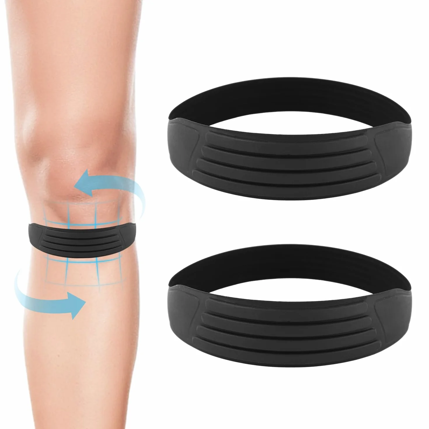 Sangle de Soutien du Tendon Rotulien, Sangle de Genou Rotulienne Silicone Bande Genou Flexible Réduit Douleur Genouillère Souple pour Saut Course à Pied Basket-Ball Hommes Femmes (Noir)