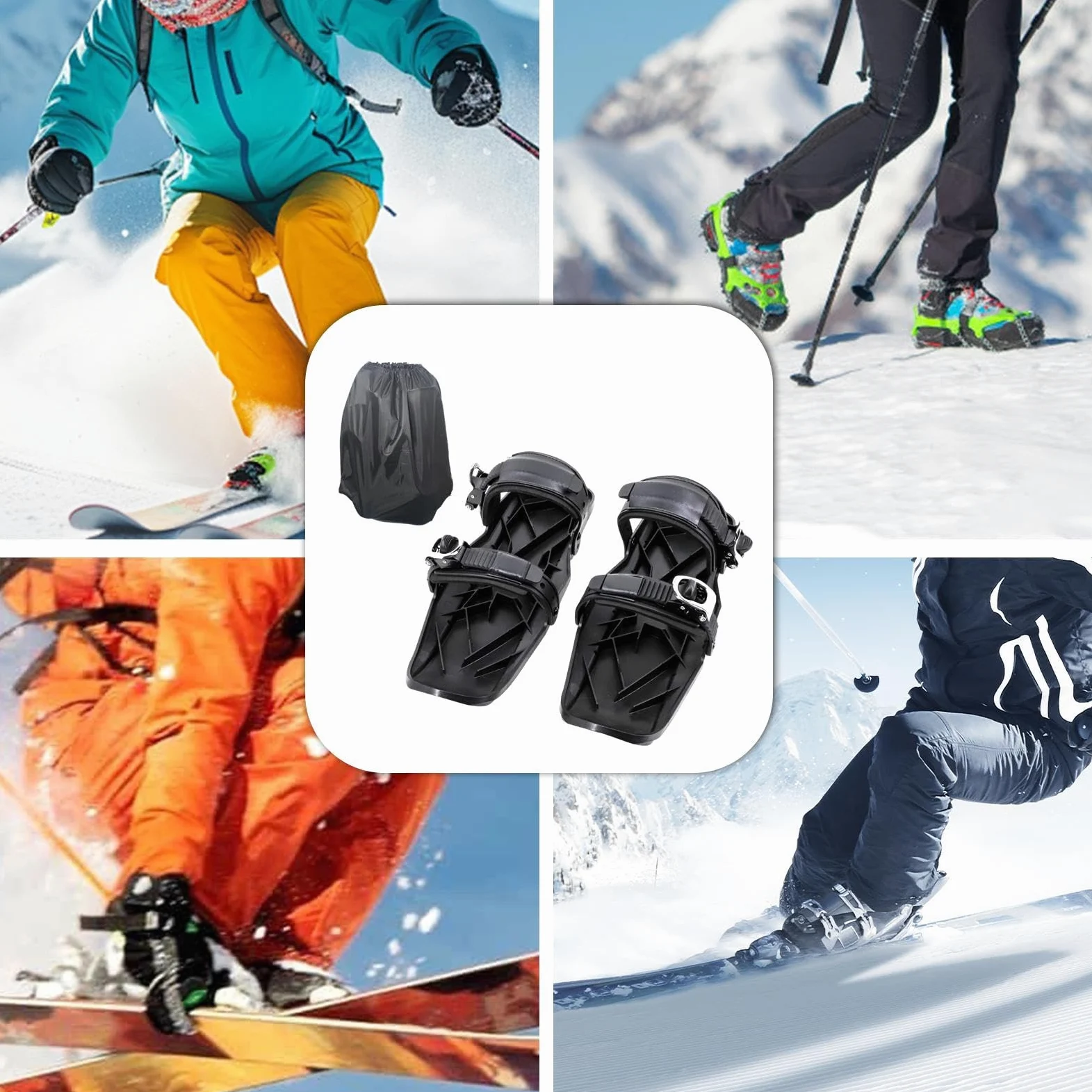 Skis Courts Pieds De Neige, Lames De Neige, Mini Patins De Ski avec Boucle en Métal Et Base Antidérapante, Chaussures De Ski d'hiver Réglables pour Adultes Patinage en Plein Air (avec Sac Transport)