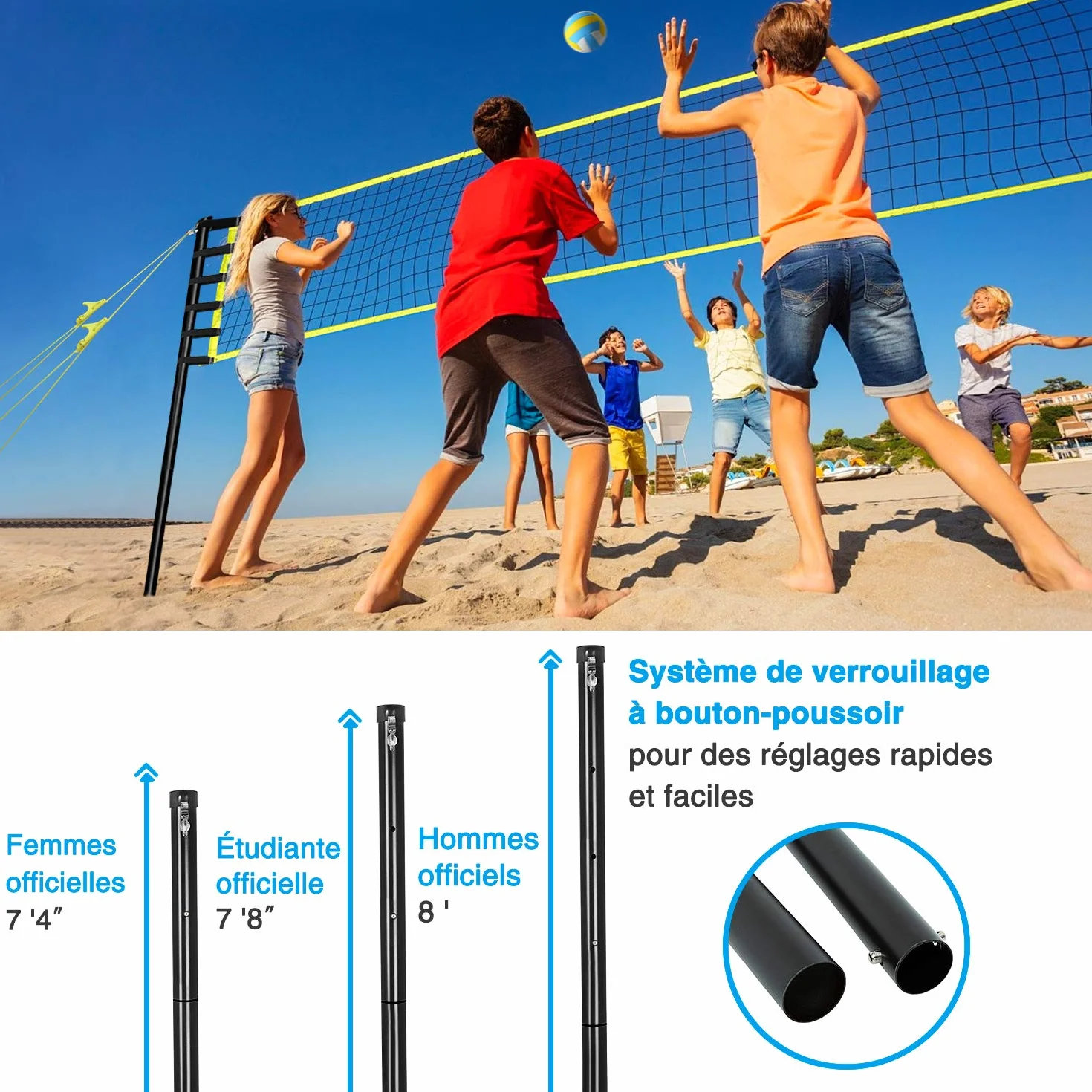 Vanku Filet de Badminton Volley-Ball Tennis Extérieurs Portable Réglable en Hauteur 9.75M x 0.9M