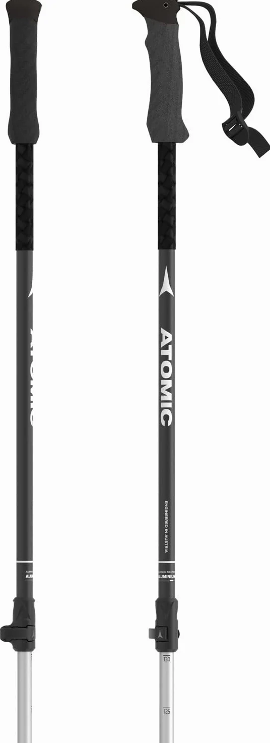 Atomic BCT Touring Bâtons de ski réglables de 110 à 135 cm, en aluminium, avec poignée ergonomique, équipement de ski de randonnée, noirs/argentés