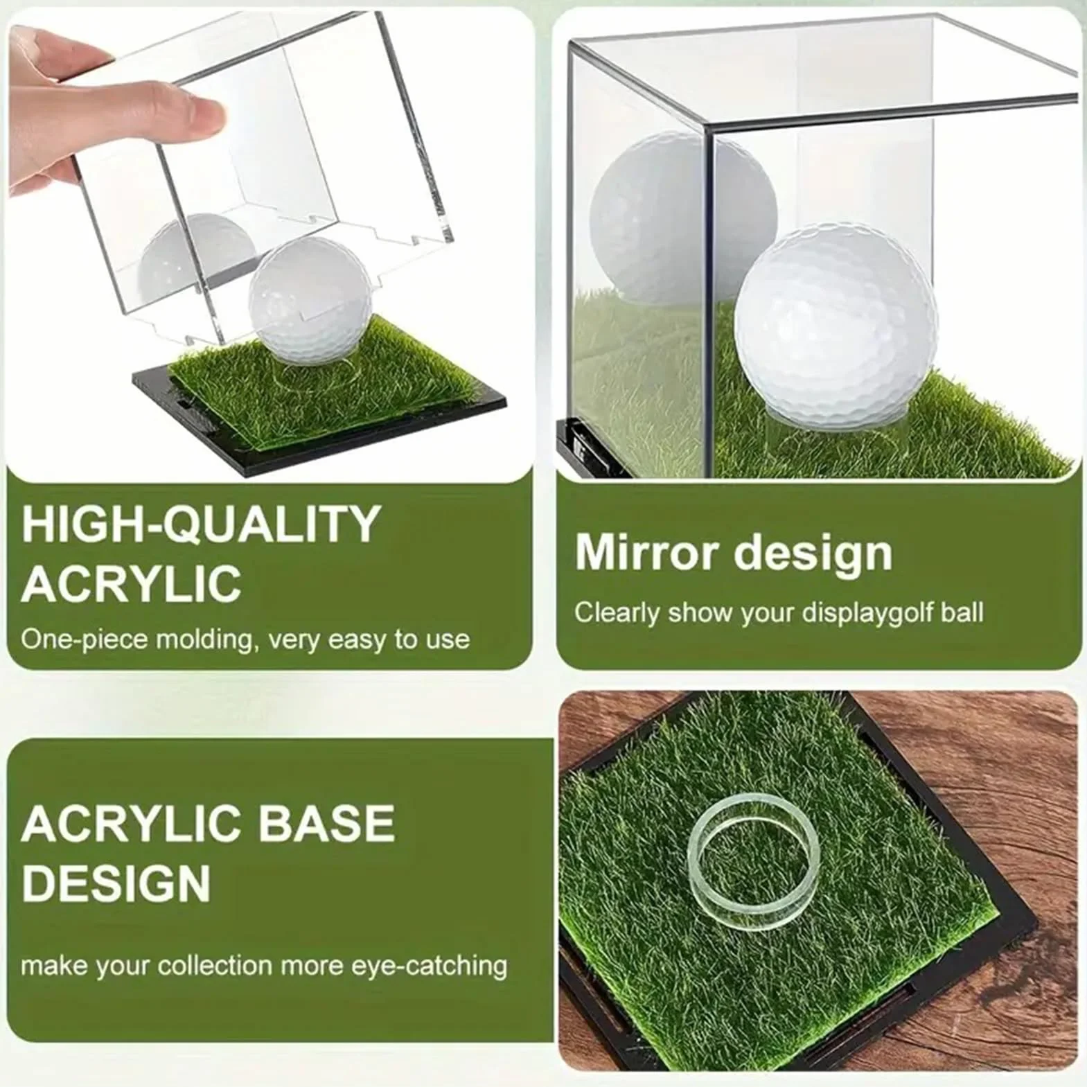 Support de balle de golf transparent, présentoir acrylique 2 pièces, boîte de rangement anti-poussière