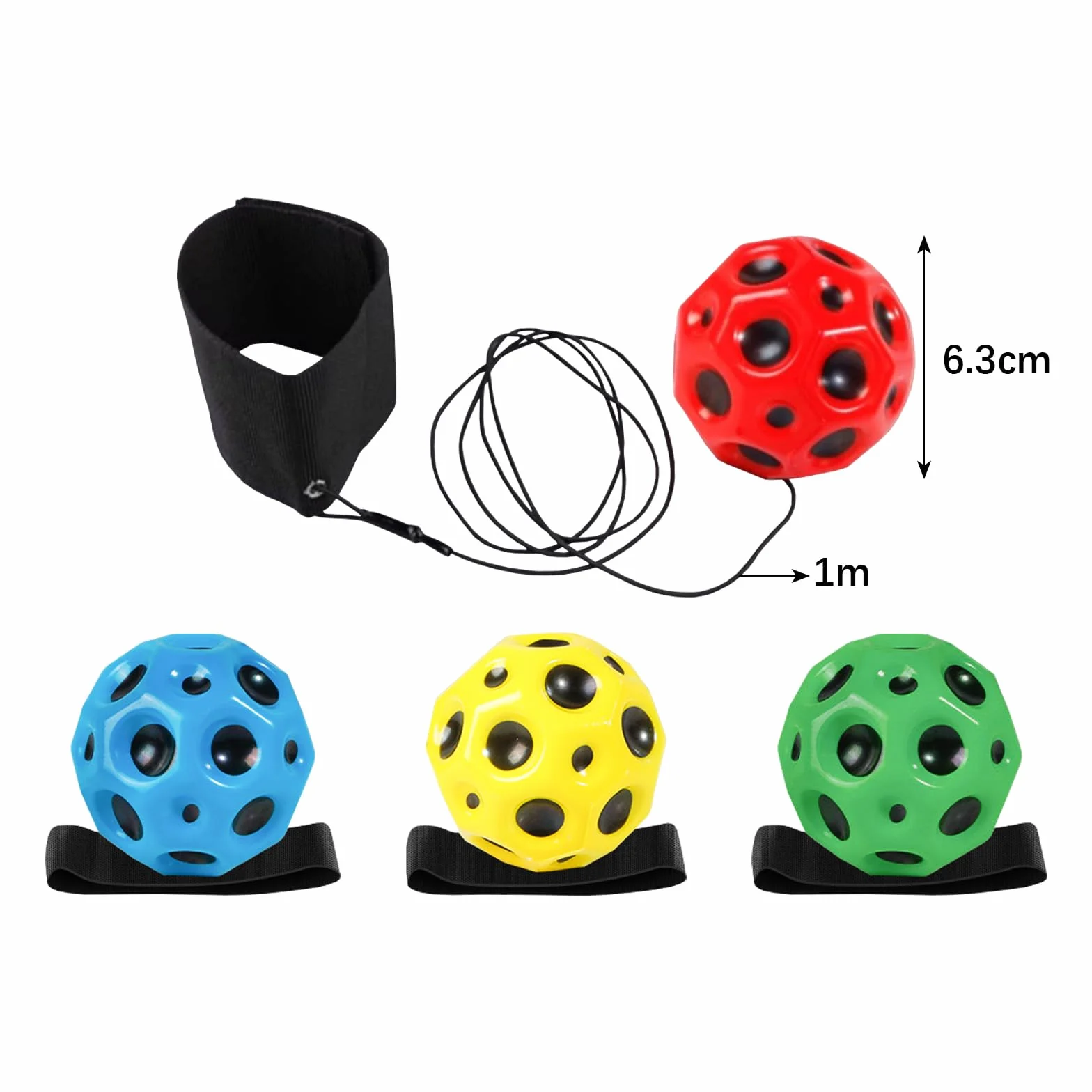 Lot de 4 balles de lancement à rebond élevé, boule de poignet élastique pour entraînement de réactivité et coordination œil-main