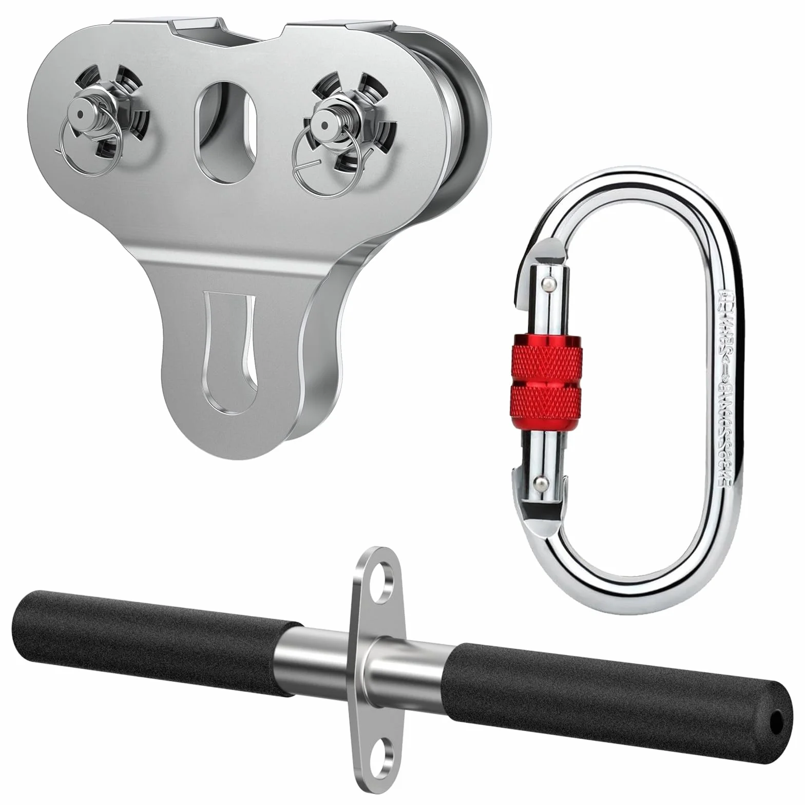 Poulie de tyrolienne double tandem acier inoxydable 304 avec mousqueton et poignée