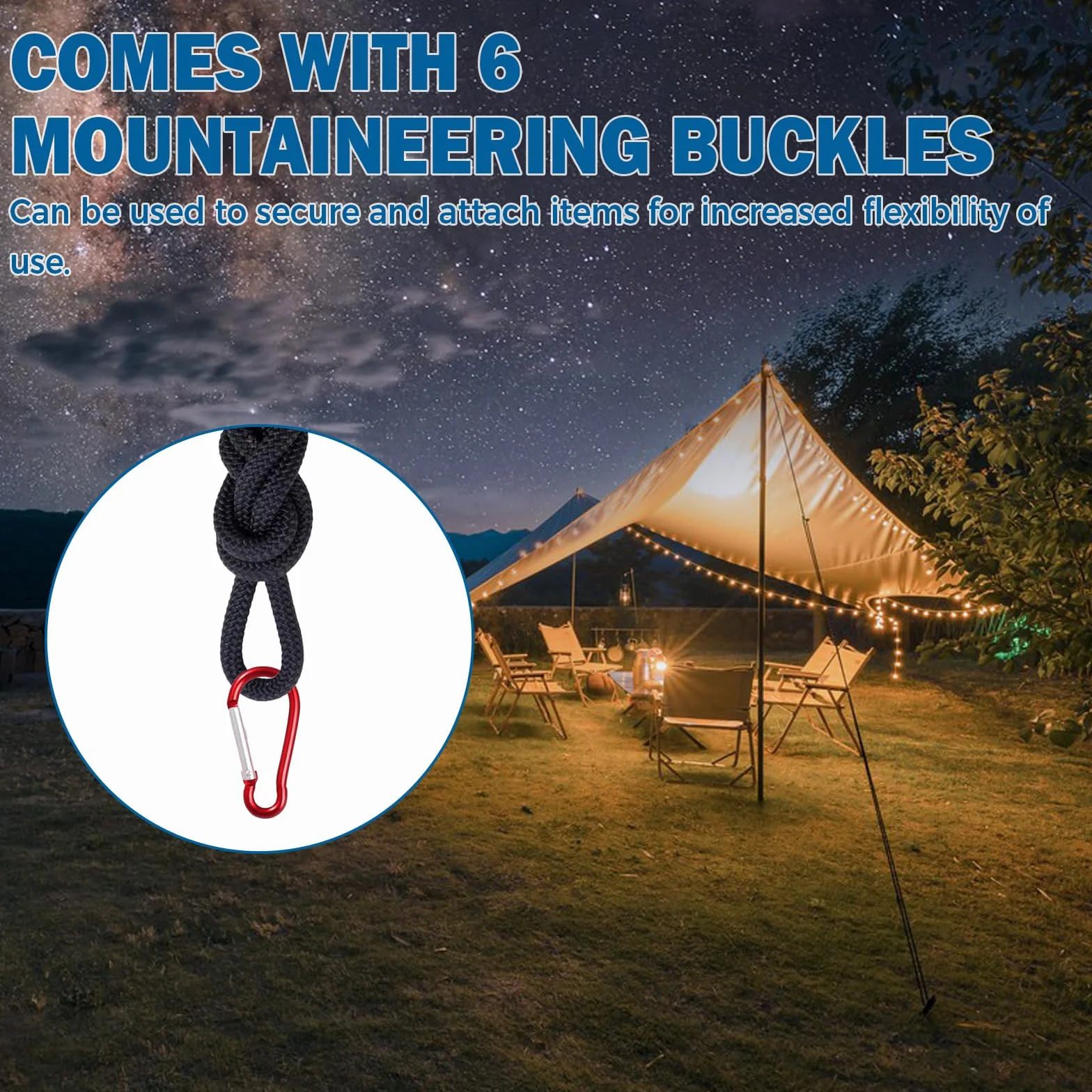 Corde en Nylon 10M Noir Polypropylène Corde de Rappel Flottaison Ancrage 6 Boucles Alpinisme Camping Extérieur