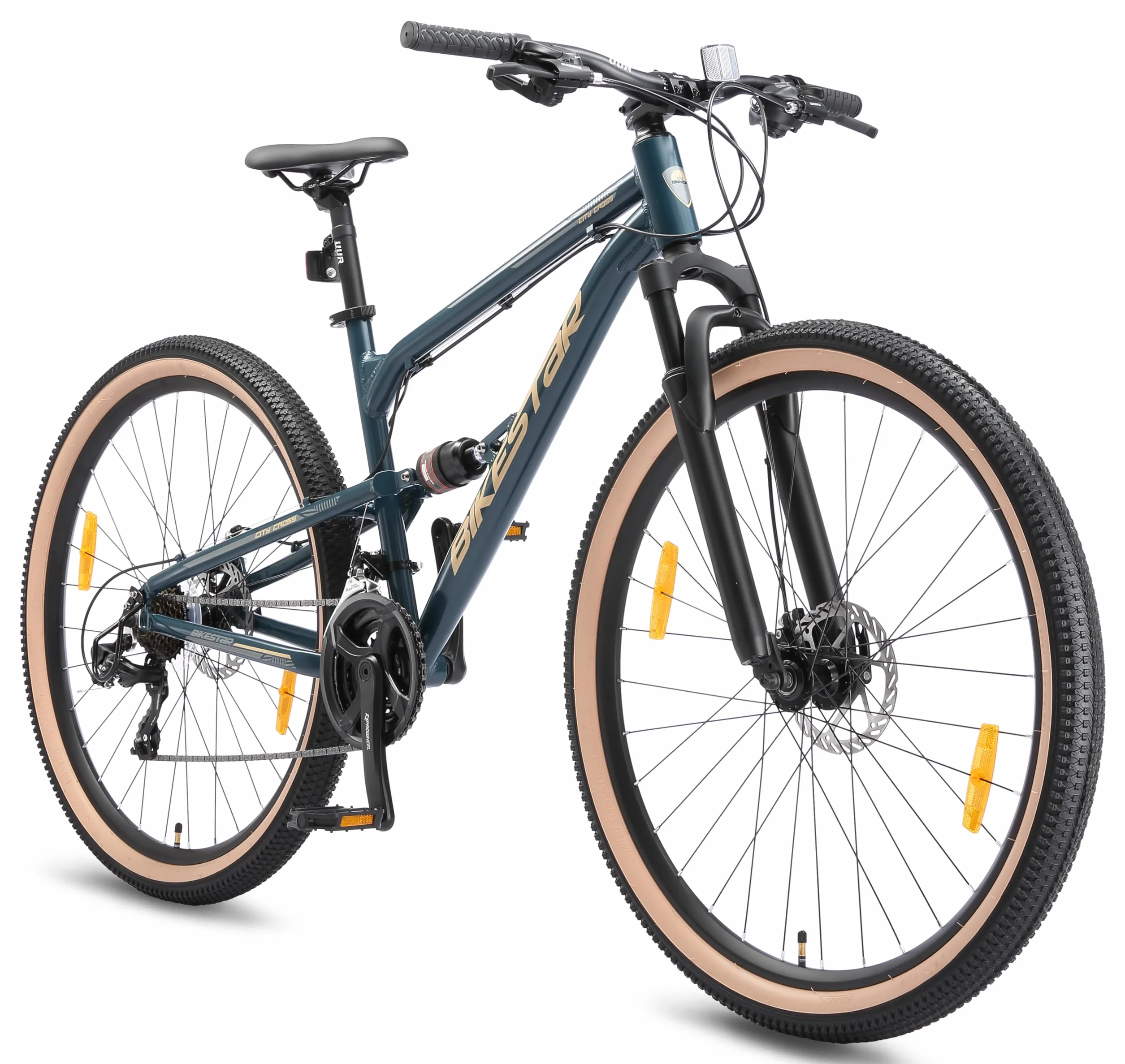 BIKESTAR VTT Aluminium Frein à Disque 21 Vitesses Shimano 26 27.5 29 Pouces Mountainbike Tout Suspension Integral Cadre 16 16.5 17.5 Pouces