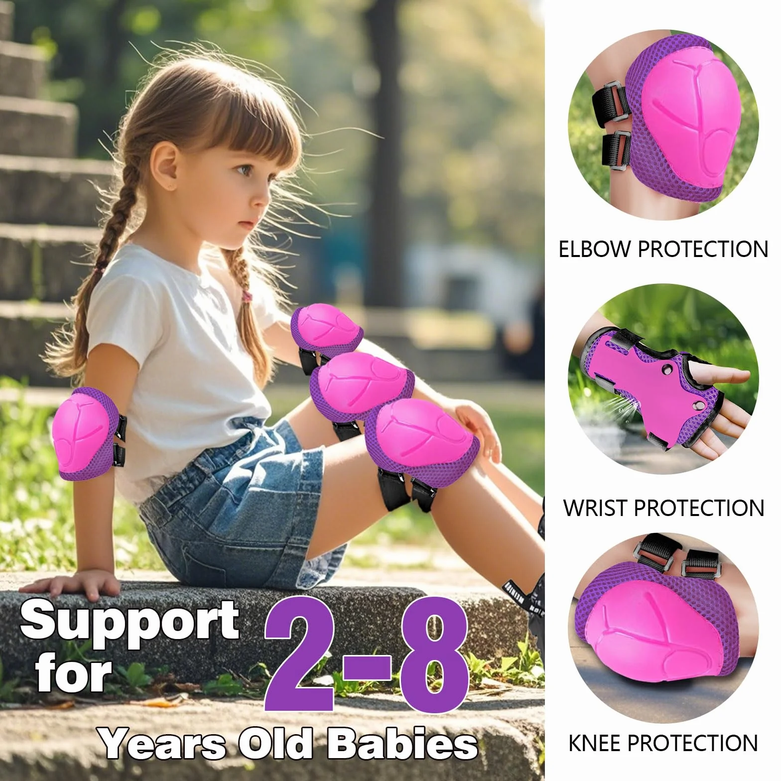Genouillères 6 en 1 pour enfants protection poignet patinage cyclisme skateboard 3-8 ans