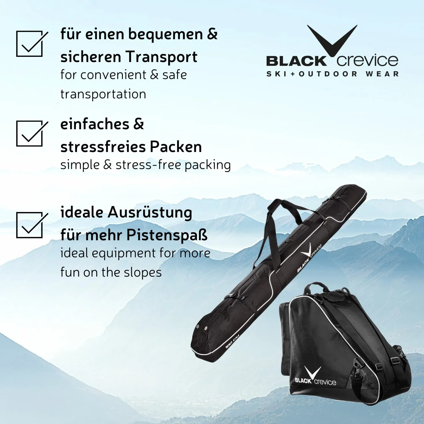 Set de Sacs de Ski Robustes 600D/PVC avec bandoulière 180x20x20cm 43x27x42cm